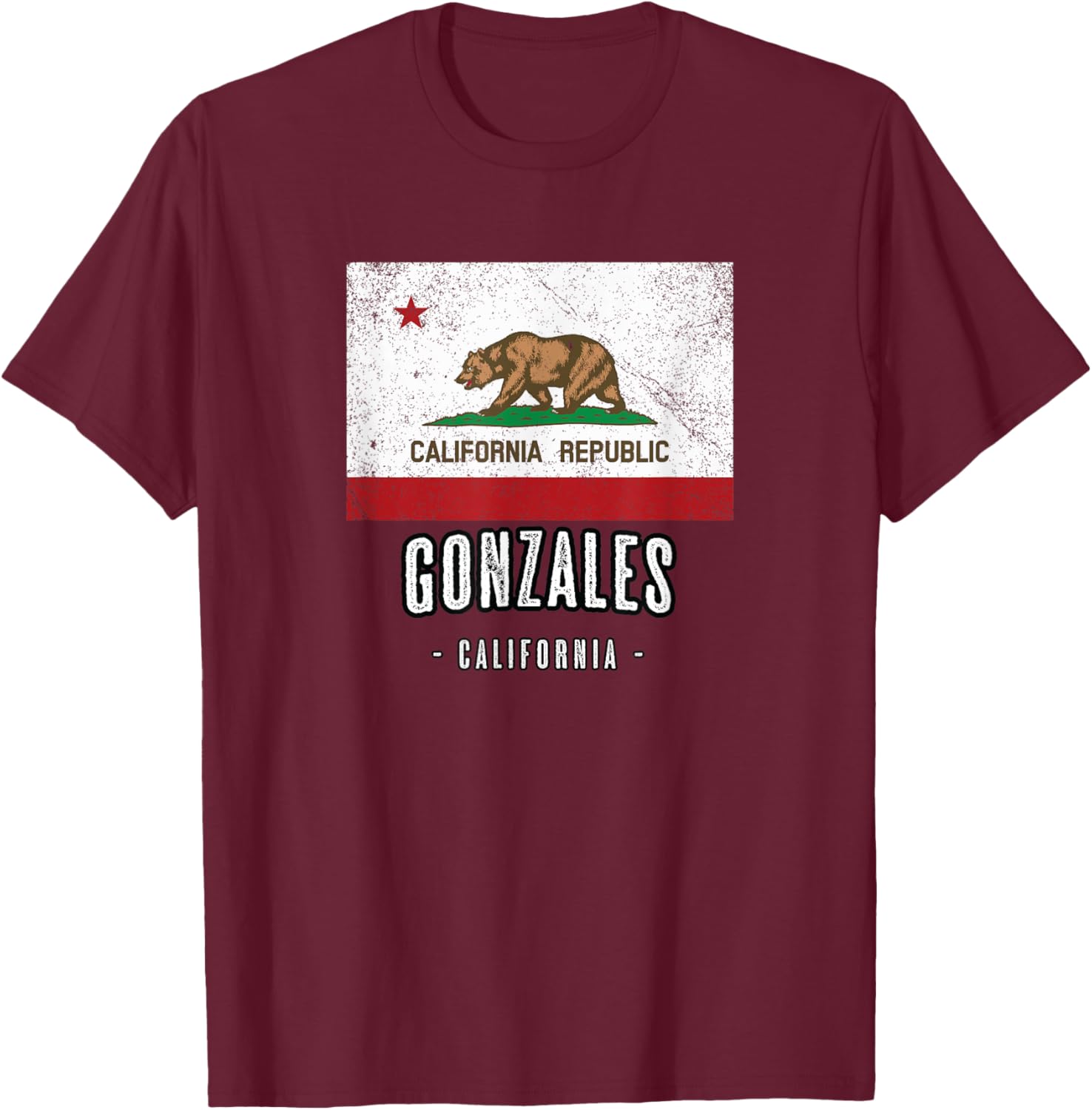 GONZALES - California | Cali City Souvenir - CA Flag T-Shirt - T-Shirt | Maroon
