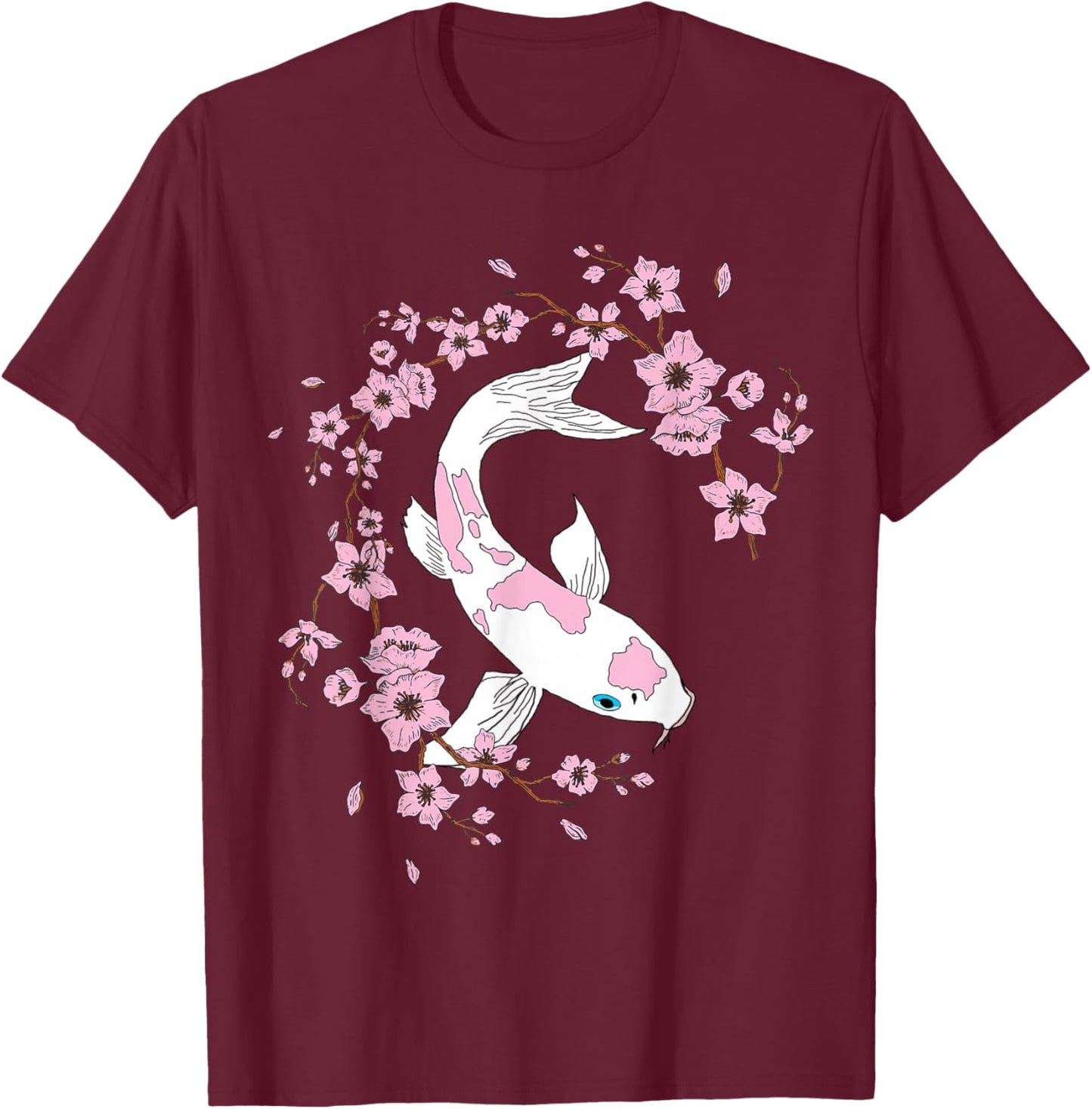 Sakura Cherry Koi Carp Cherry Blossom Tree T-Shirt - T-Shirt | Maroon