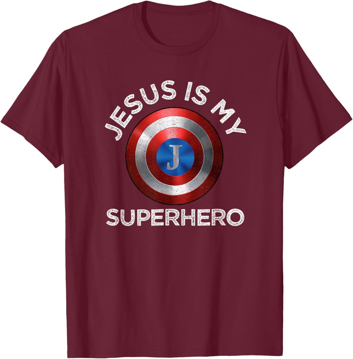 Jesus Is My Superhero Cute Powerful Christian Gift American T-Shirt - T-Shirt | Maroon