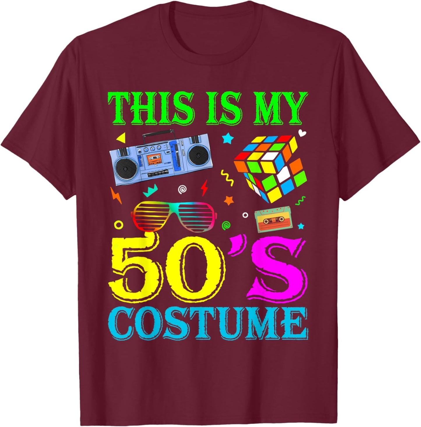 Vintage Matching Halloween 1950s This Is My 50's Costume T-Shirt - T-Shirt | Maroon
