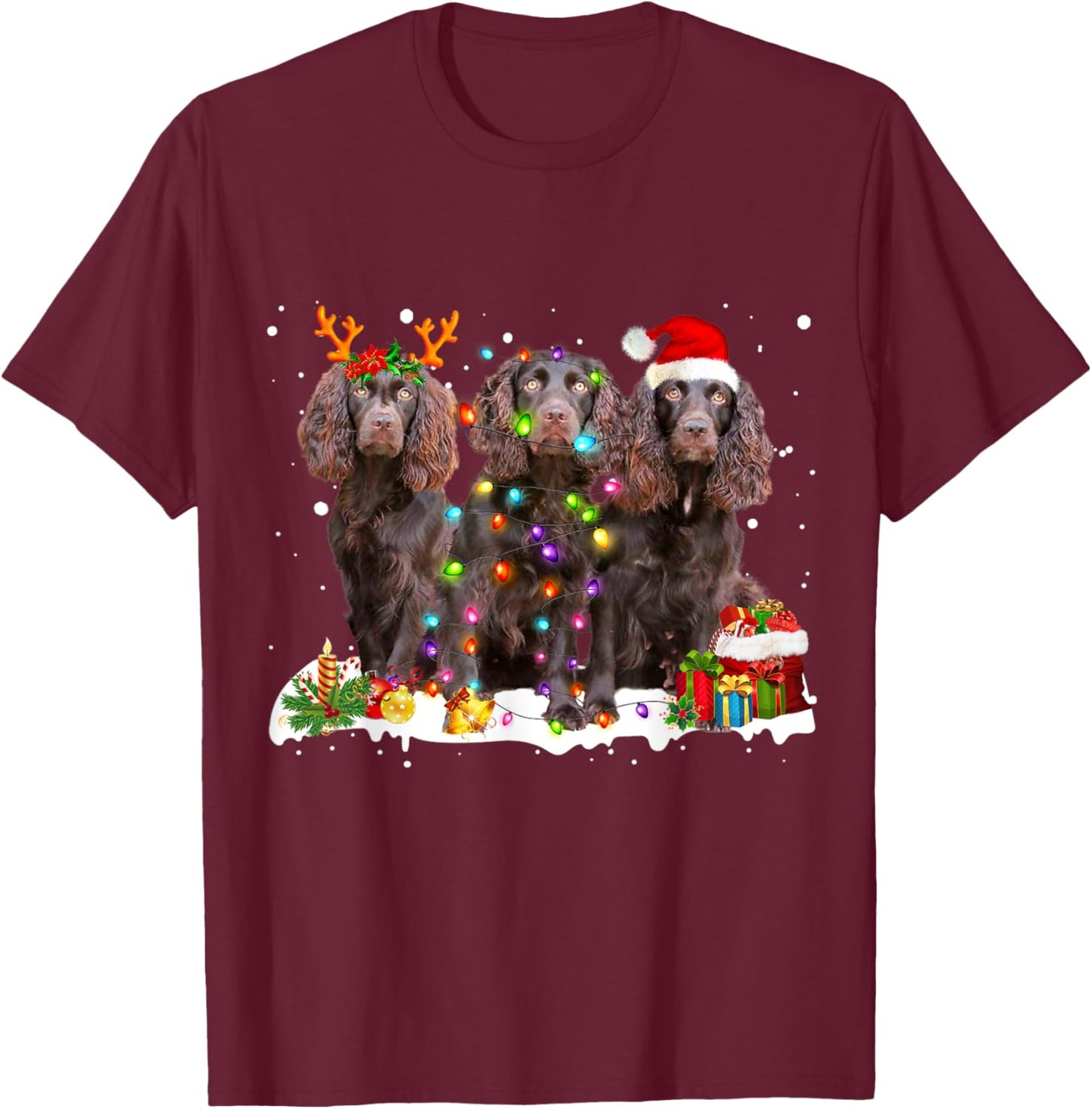 Santa Boykin Spaniel Dog Gorgeous Reindeer Christmas Pajama T-Shirt - T-Shirt | Maroon