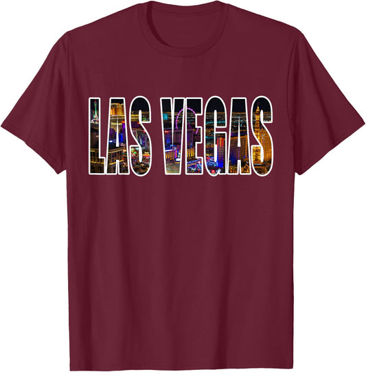 Las Vegas Nevada Urban Skyline Photography Font T-Shirt - T-Shirt | Maroon
