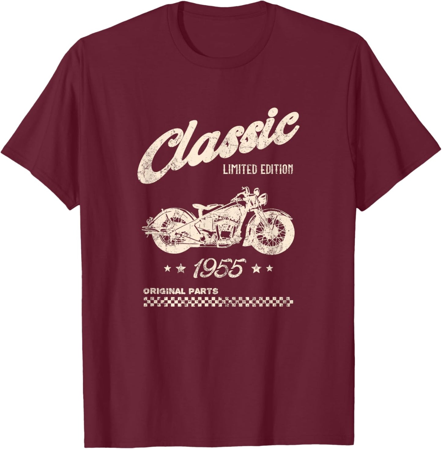 70th Birthday Classic Motorcycle Born in 1955 T-Shirt - T-Shirt | Maroon
