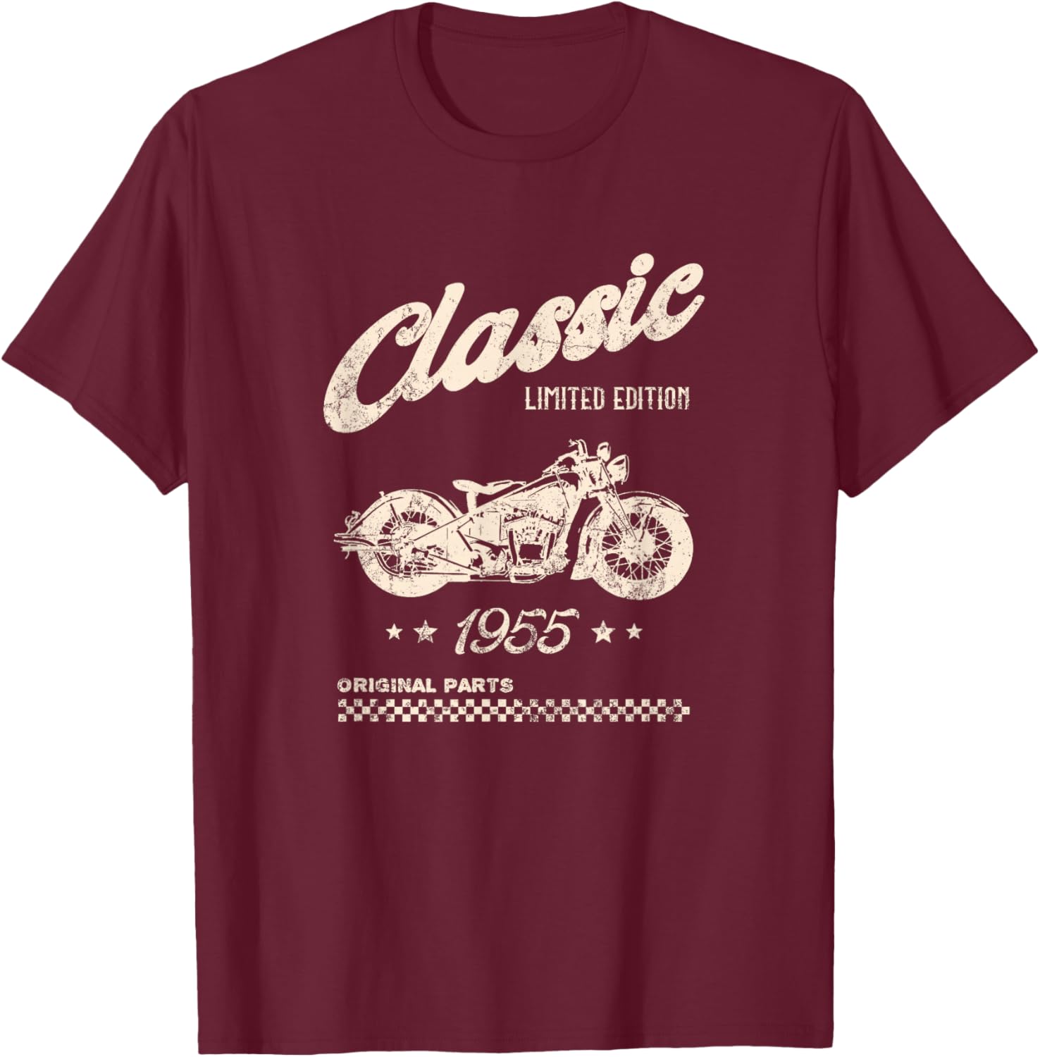 70th Birthday Classic Motorcycle Born in 1955 T-Shirt - T-Shirt | Maroon