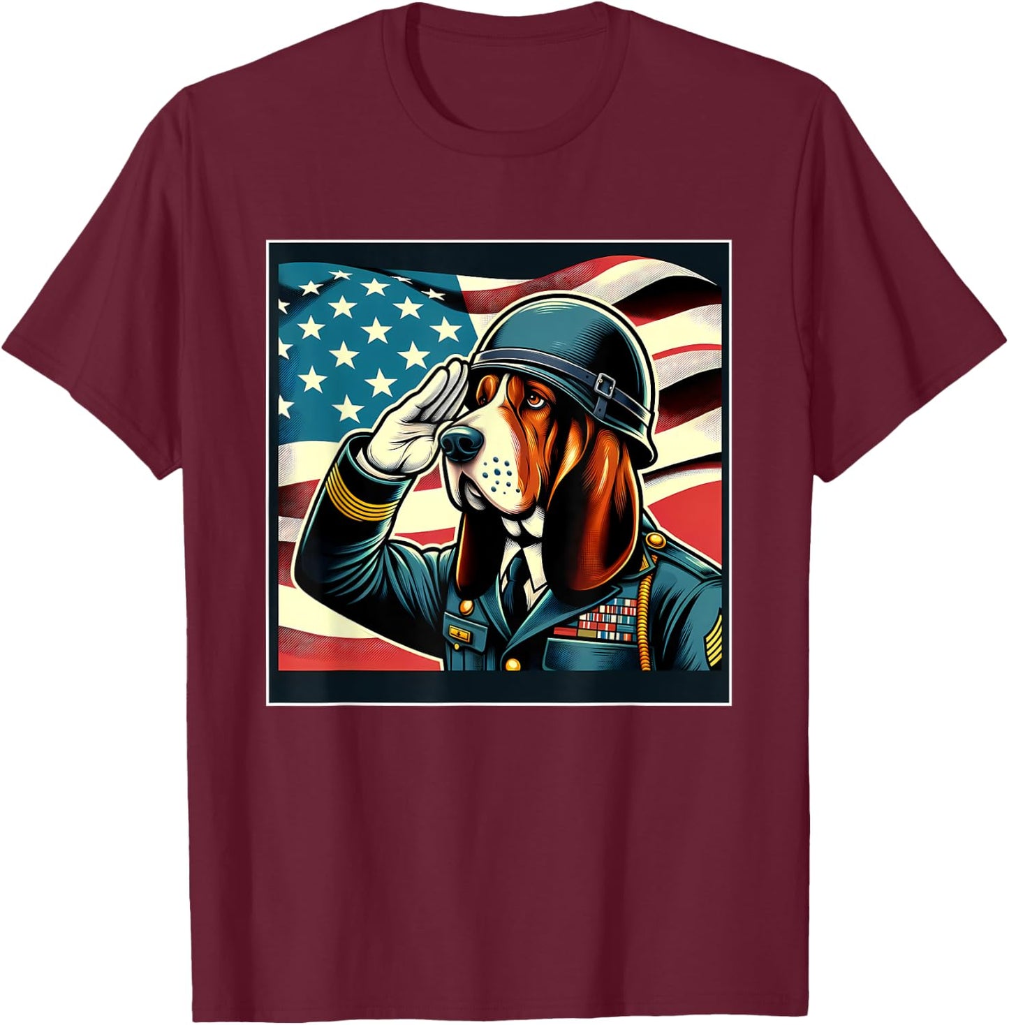 4th Of July US Flag Salute Basset Hound dog T-Shirt - T-Shirt | Maroon