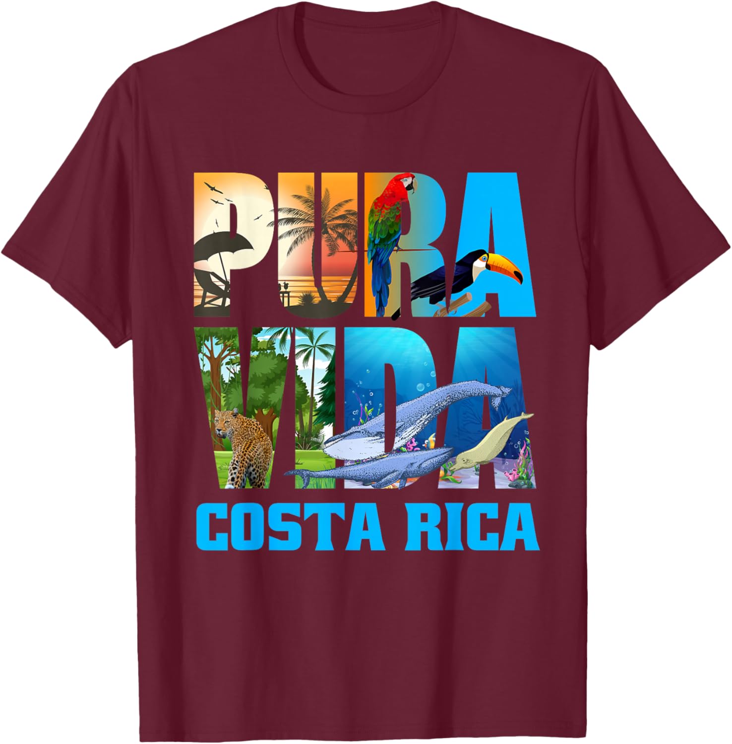 Costa Rica Pura Vida Shirt Animals Nature Pura Vida T-Shirt - T-Shirt | Maroon