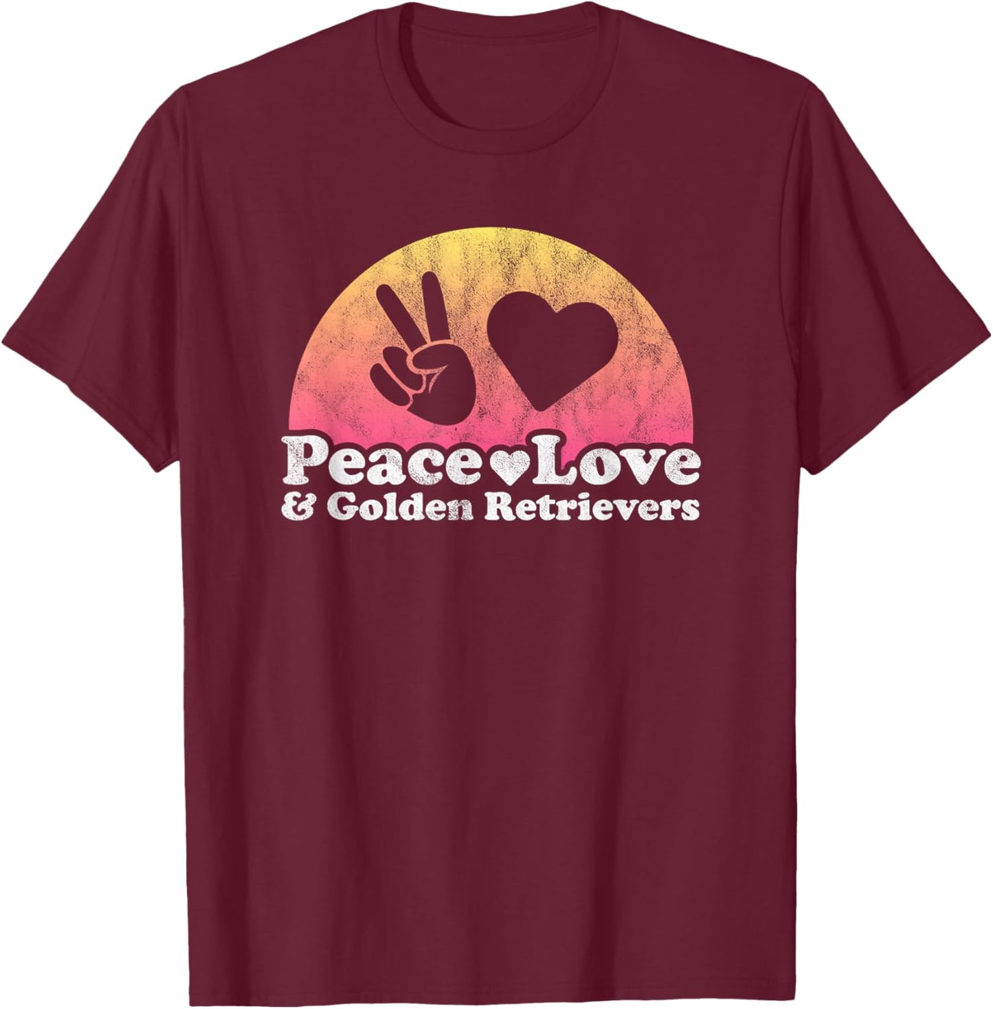Peace Love and Golden Retrievers Golden Retriever T-Shirt - T-Shirt | Maroon
