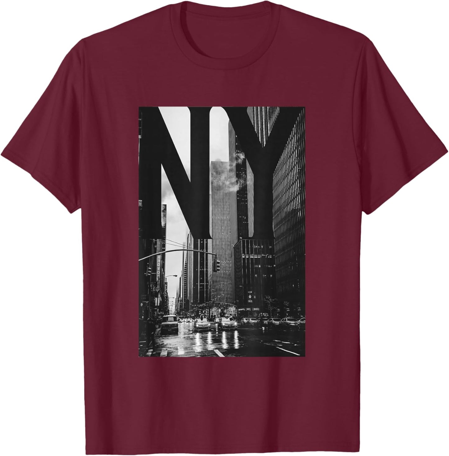Cool New York City Abstract Skyline, Black & White New York T-Shirt - T-Shirt | Maroon