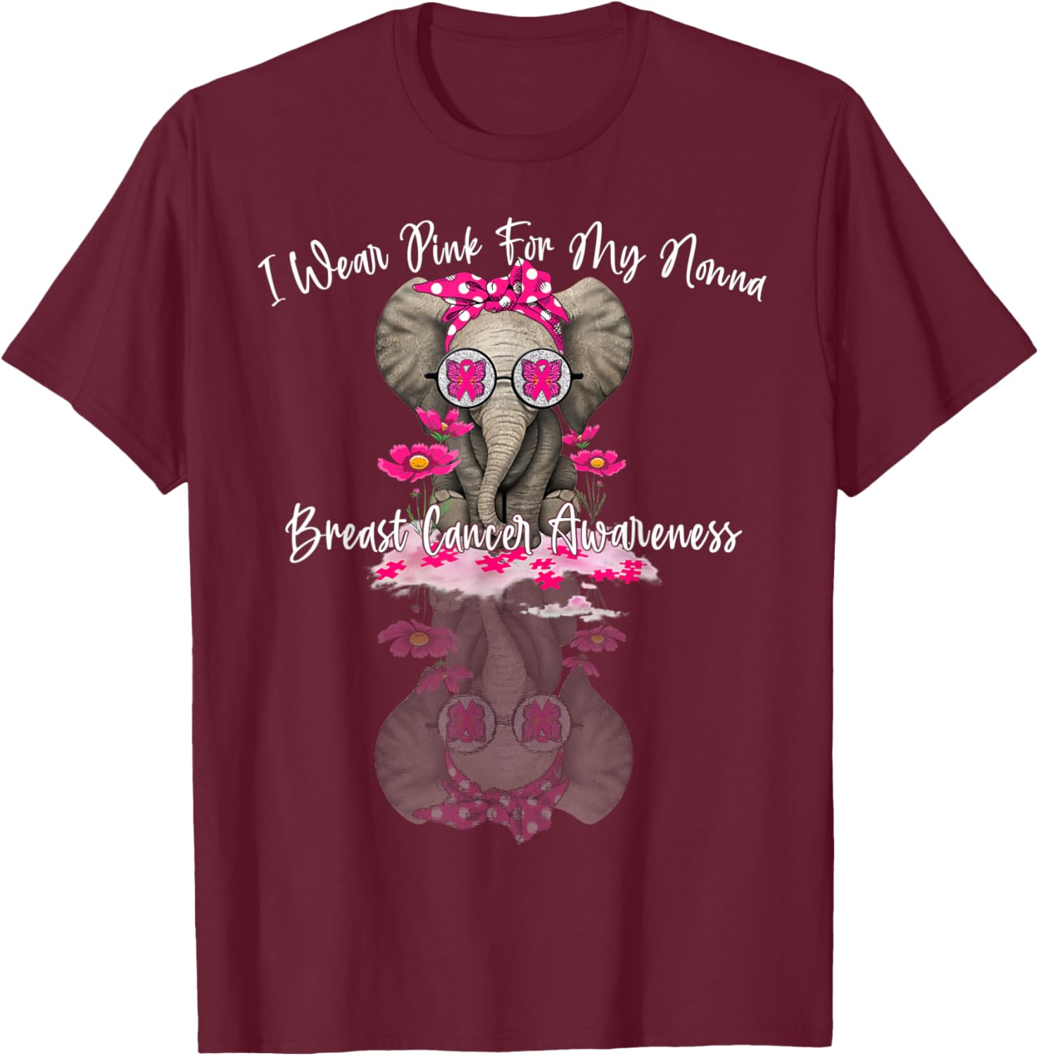 mb I Wear Pink For My Nonna Elephant Breast Cancer T-Shirt - T-Shirt | Maroon