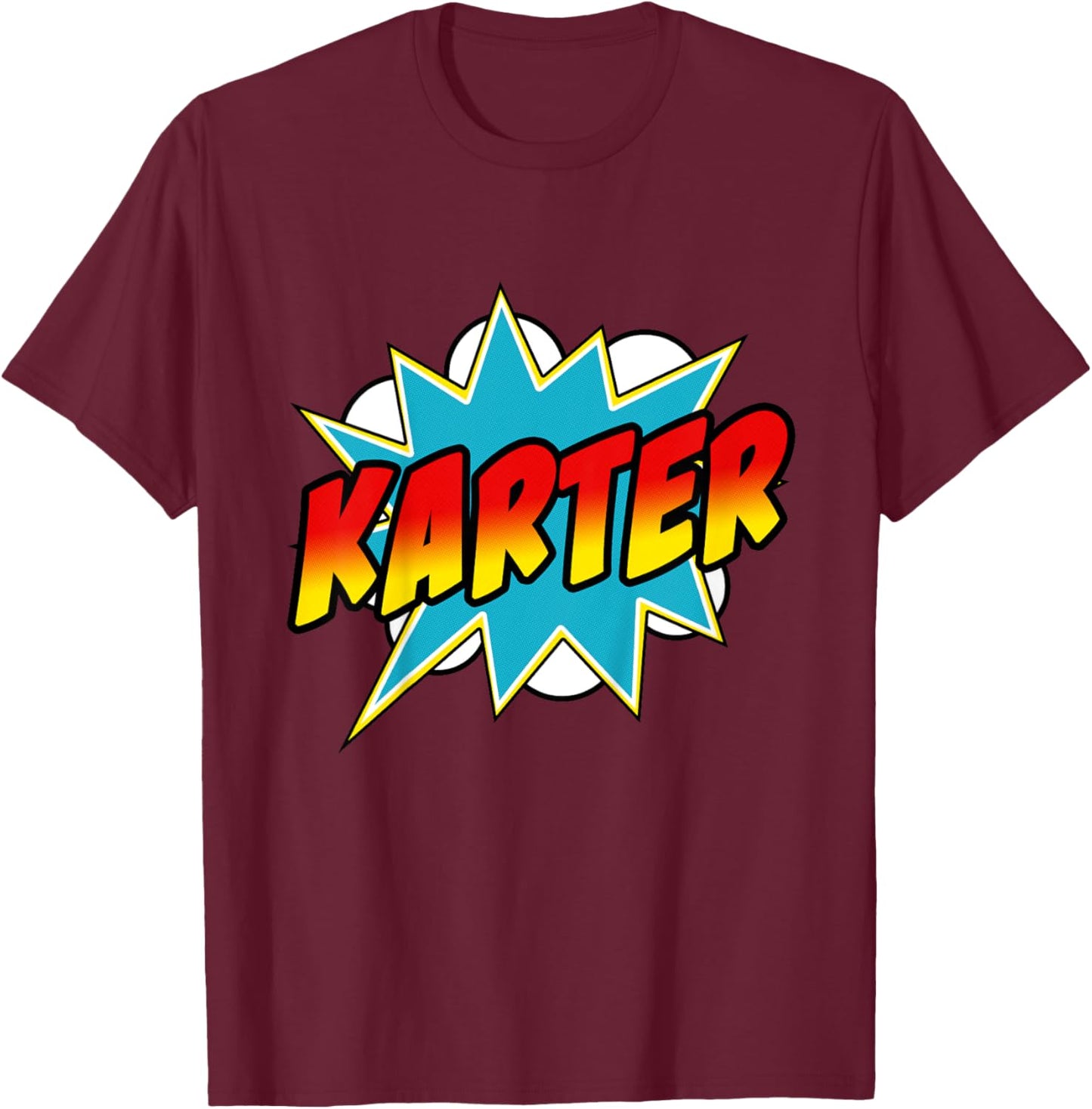 Kids Boys Karter Comic Book Superhero Name T-Shirt - T-Shirt | Maroon