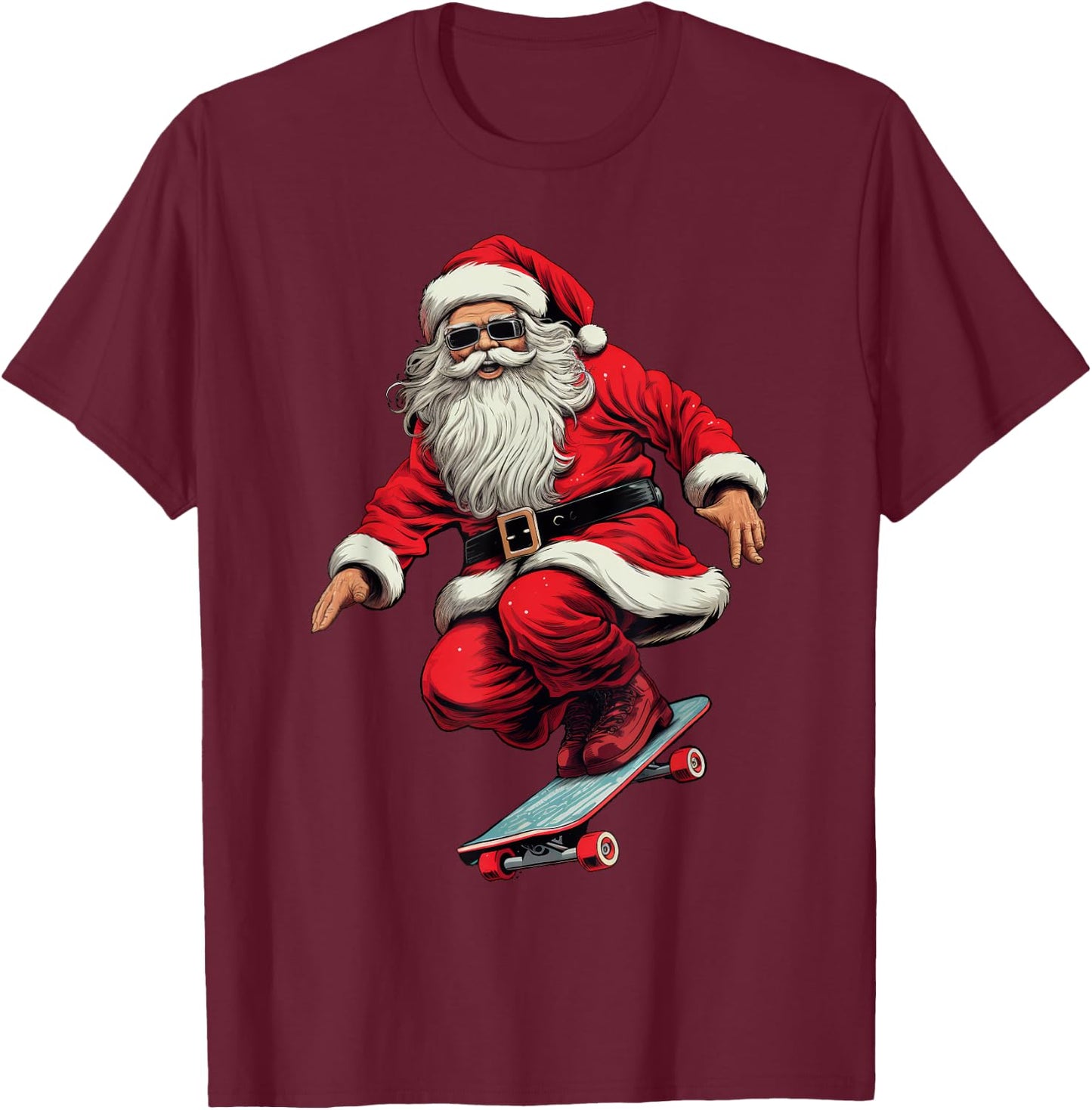 Santa Skateboard Christmas Xmas Skateboarding Pajama T-Shirt - T-Shirt | Maroon