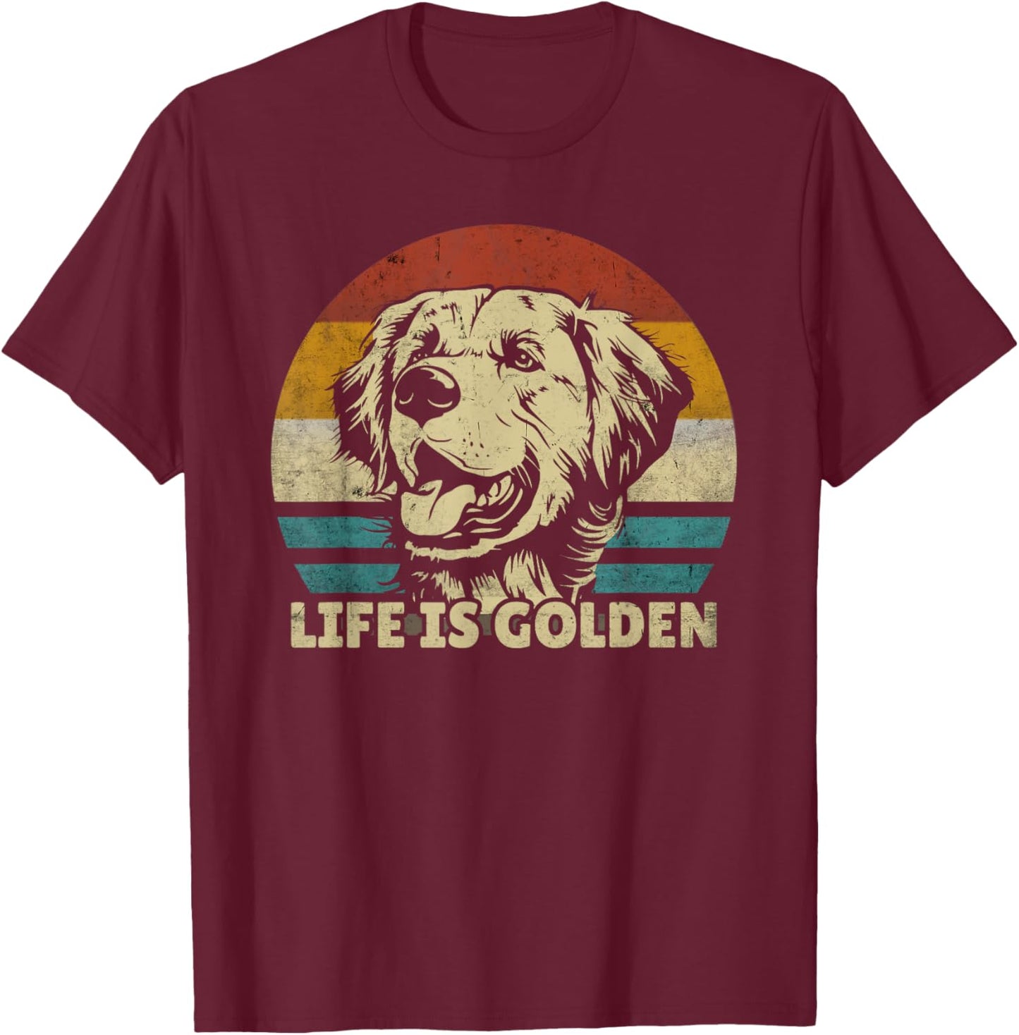 Golden Retriever Hund Life is golden retro vintage T-Shirt - T-Shirt | Maroon