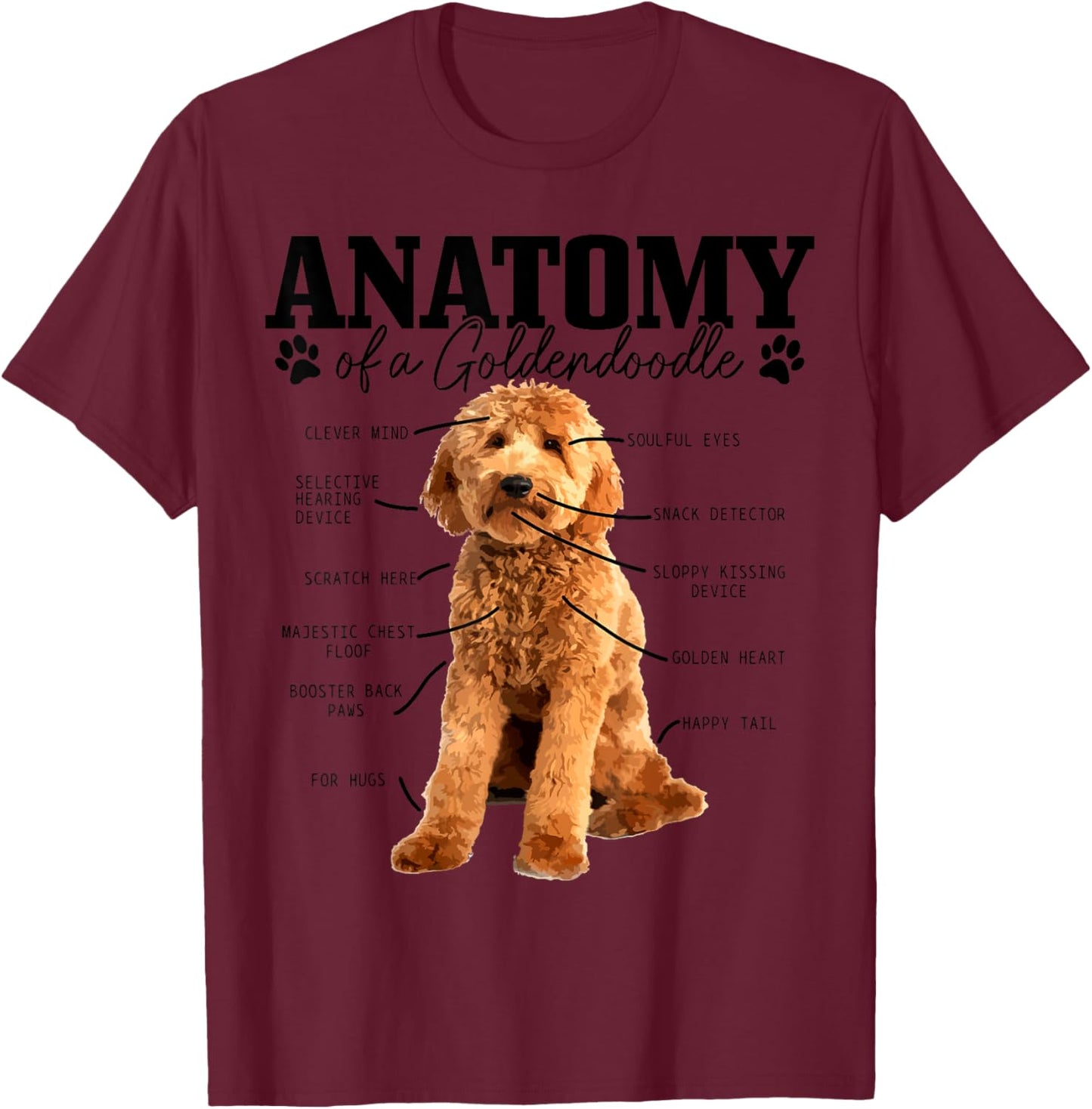 Anatomy Of A Goldendoodle Funny Cute Dog Doodle Mom Dad Women Kids T-Shirt - T-Shirt | Maroon