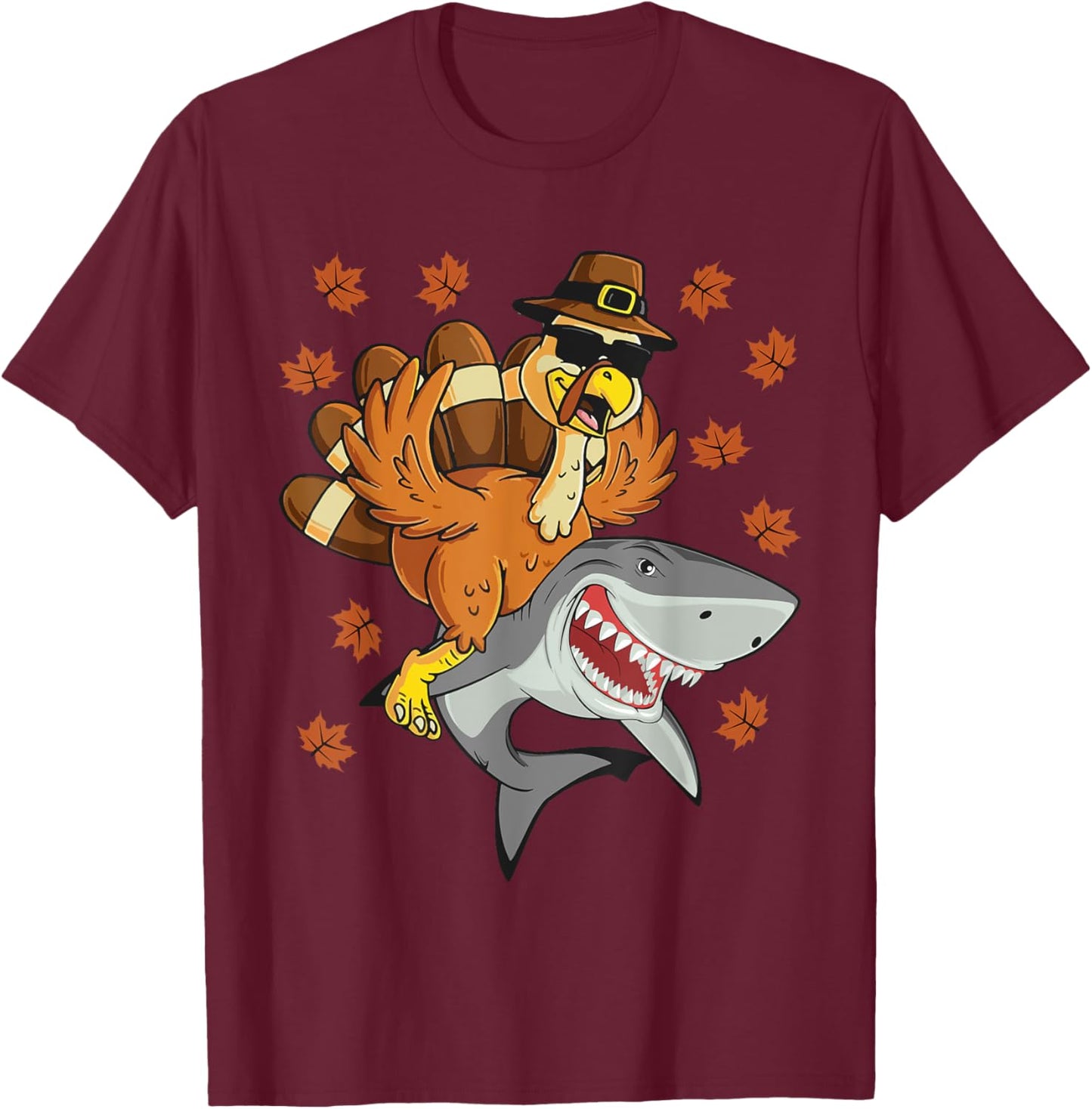 Thanksgiving Turkey Riding Shark Funny Toddler Boys Kids T-Shirt - T-Shirt | Maroon