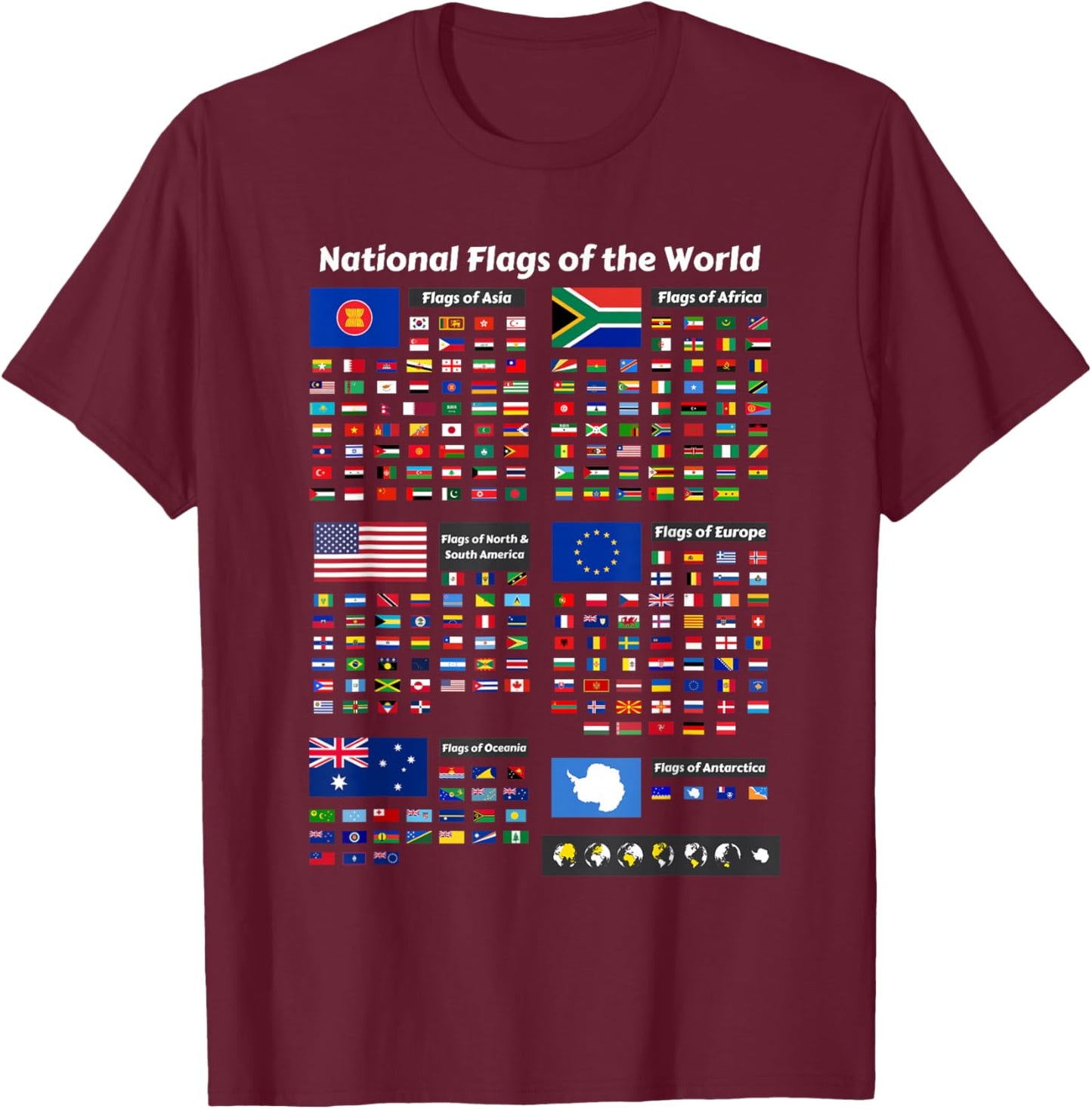 Flags of The Countries of The World International Gift T-Shirt - T-Shirt | Maroon