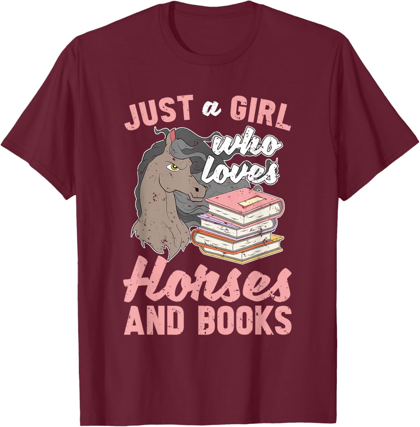 Equestrian Horse Lover Bookworm Girls Women Book Reading T-Shirt - T-Shirt | Maroon