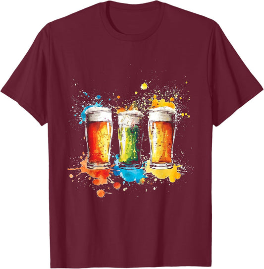 Craft Beer Watercolor T-Shirt - T-Shirt | Maroon
