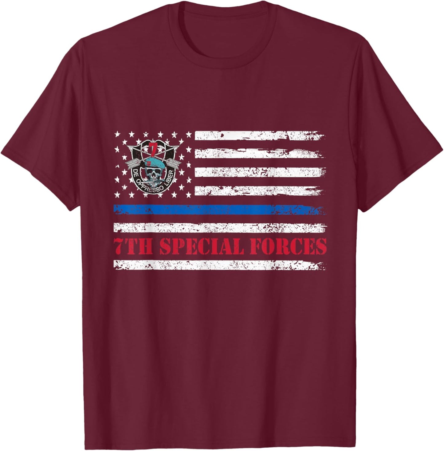 7th Special Forces Group Flag Veteran 7th SFG Patriotic T-Shirt - T-Shirt | Maroon