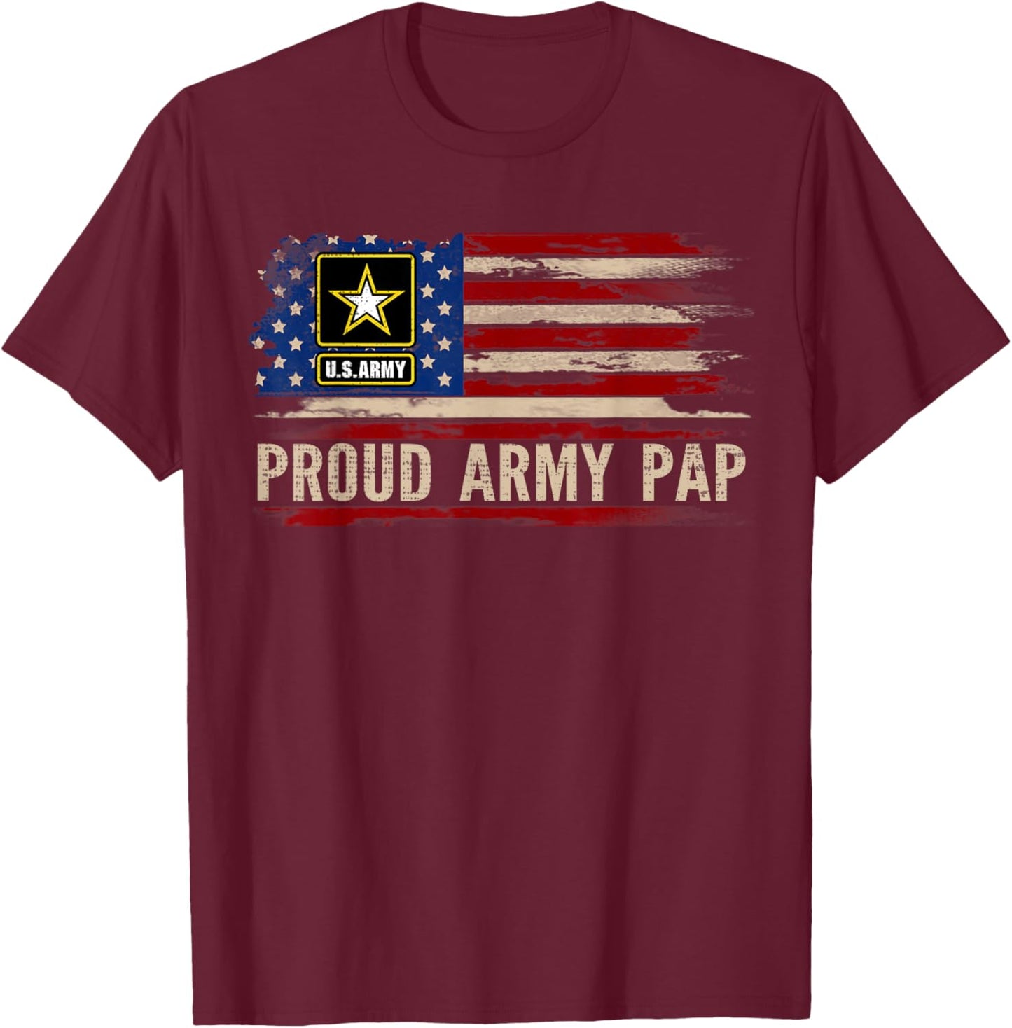 Vintage Proud Army Pap American Flag Veteran Gift T-Shirt - T-Shirt | Maroon