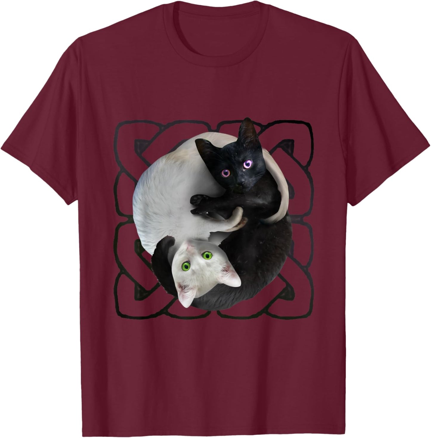 Yin Yang Cat Cats, Yin-Yang Kitty, YinYang Kitten T-Shirt - T-Shirt | Maroon