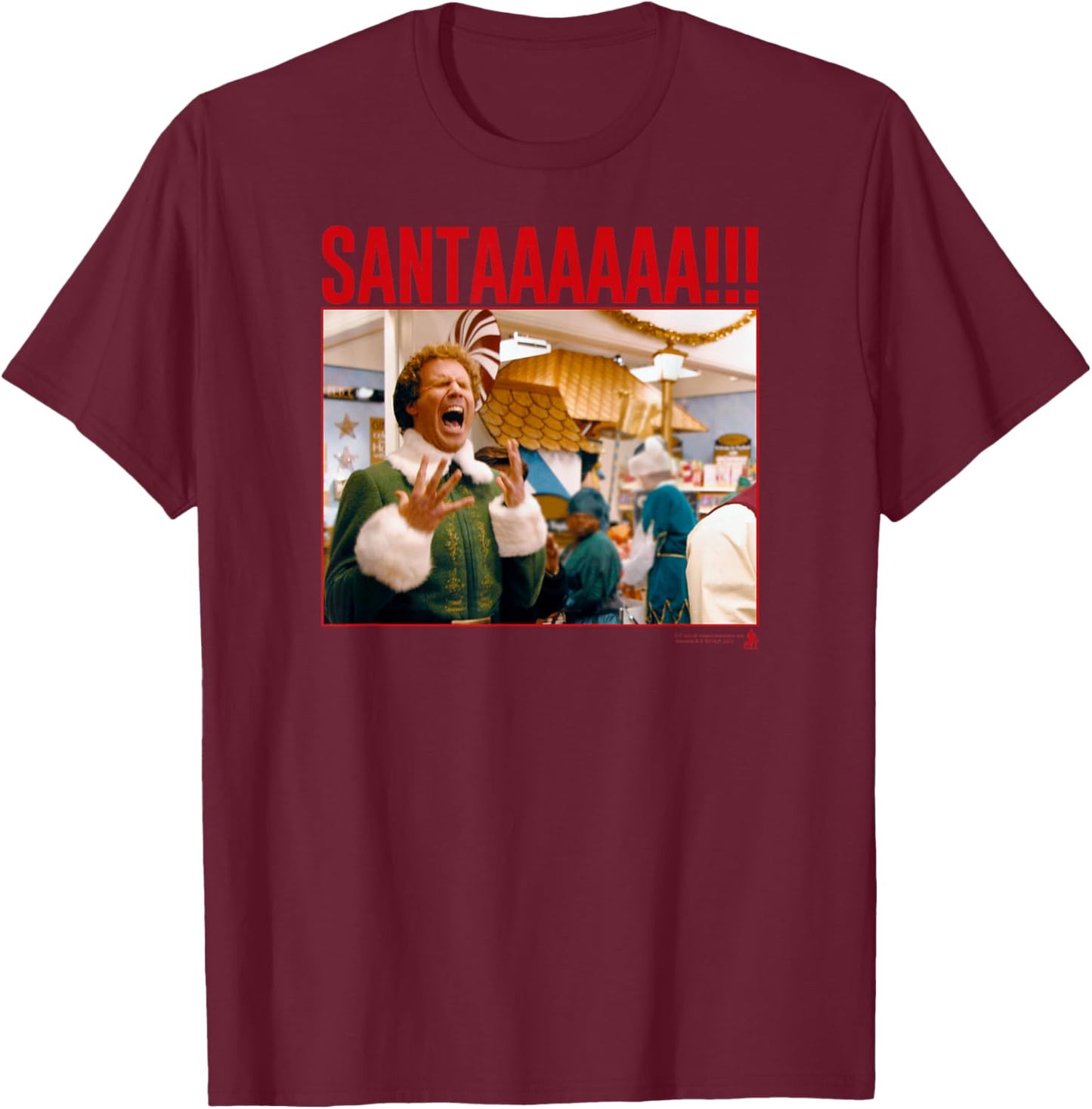 Elf Santa Scream Funny Christmas T-Shirt - T-Shirt | Maroon