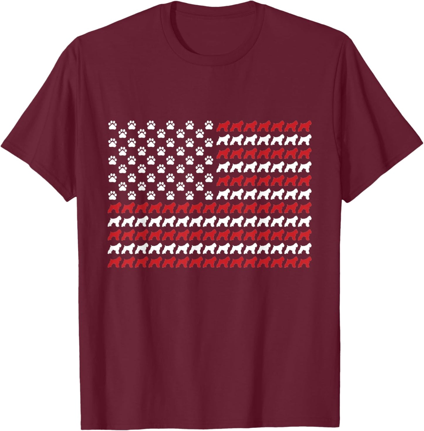 Bouvier des Flandres 4th of July Dog Paw Print T-Shirt - T-Shirt | Maroon