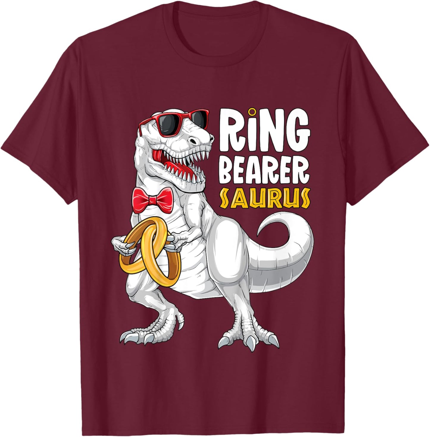 Kids Ring Bearer Saurus Shirt T Rex Wedding Boys Ring Bearer T-Shirt - T-Shirt | Maroon