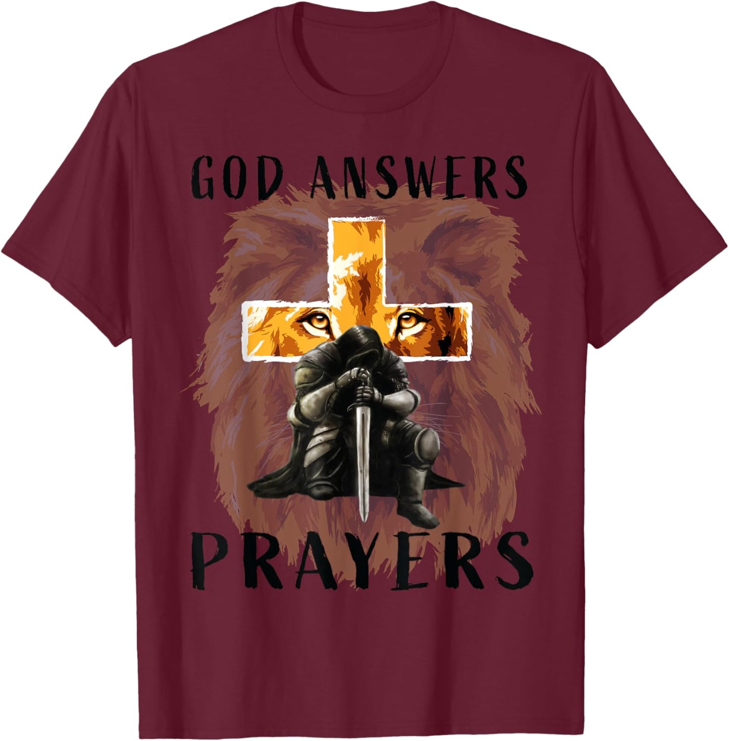 God Jesus Answers Prayers Warrior Men Christian Lion Graphic T-Shirt - T-Shirt | Maroon