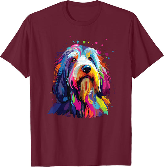 Watercolor Colorful Bearded Collie Dogs T-Shirt - T-Shirt | Maroon