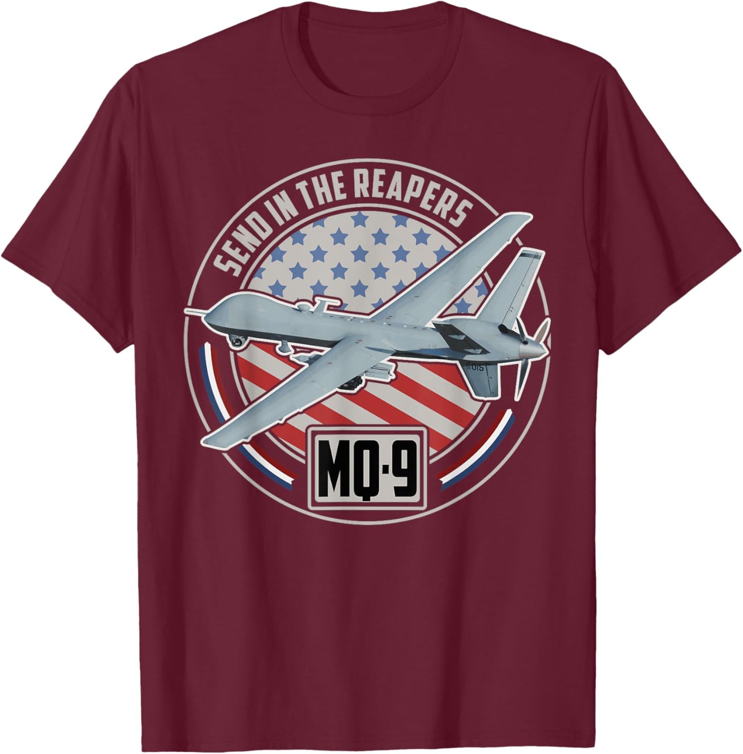 MQ-9 Reaper UAV US Military Drone US Patriot T-Shirt - T-Shirt | Maroon