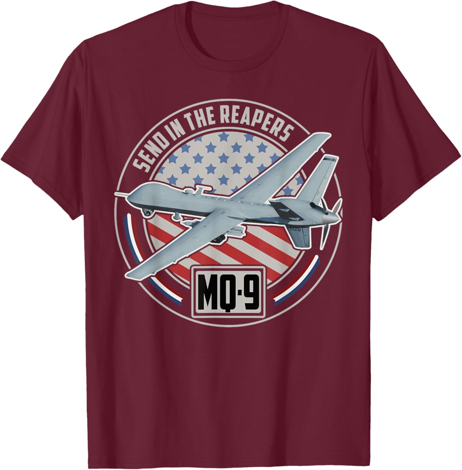 MQ-9 Reaper UAV US Military Drone US Patriot T-Shirt - T-Shirt | Maroon