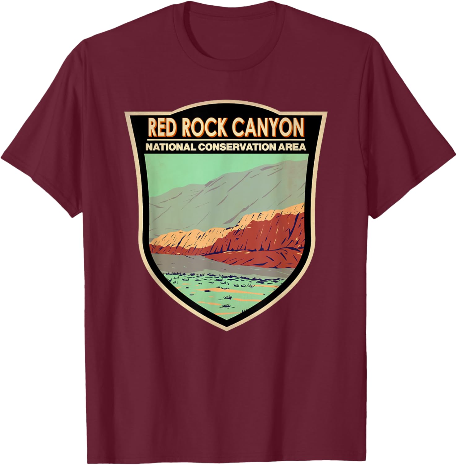 Red Rock Canyon National Conservation Area Badge T-Shirt - T-Shirt | Maroon