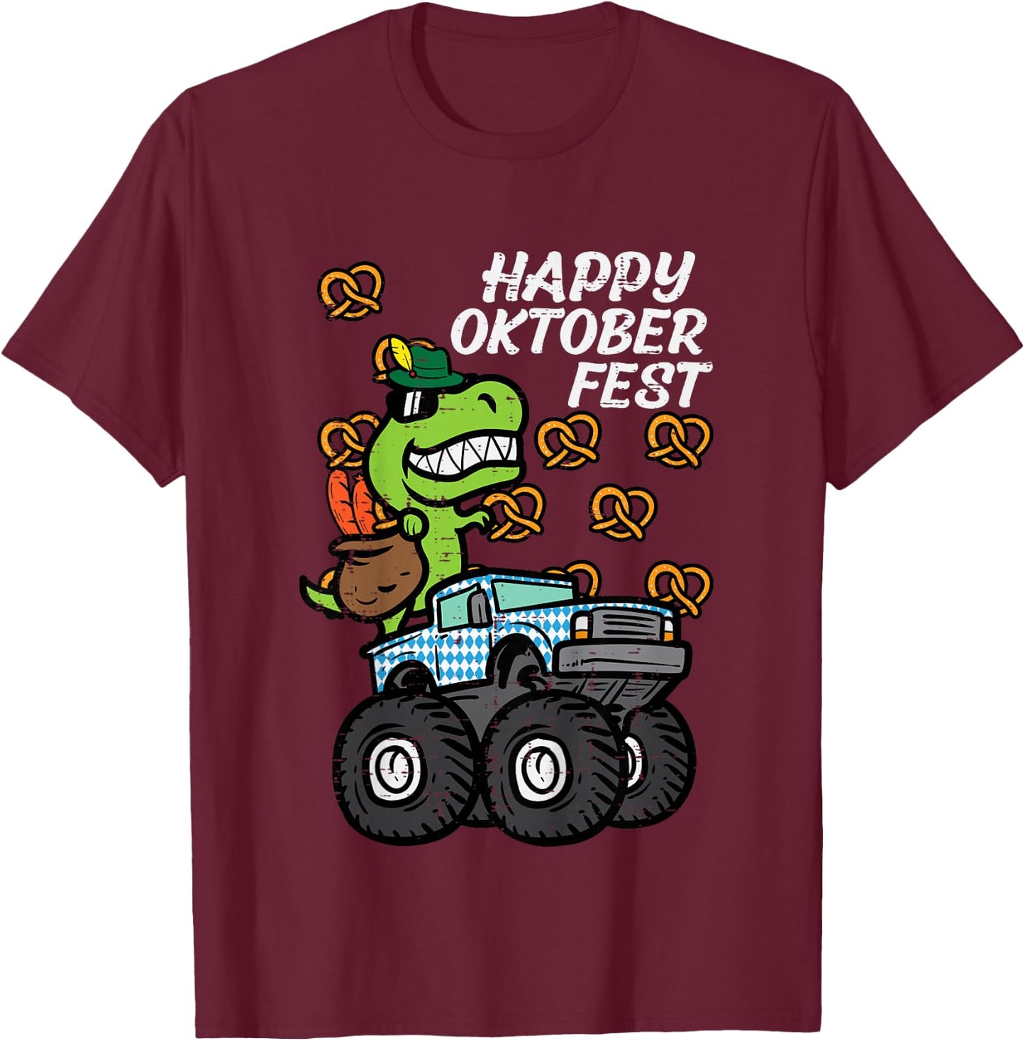 Kids Happy Oktoberfest Dino Monster Truck German Toddler Boys Kid T-Shirt - T-Shirt | Maroon