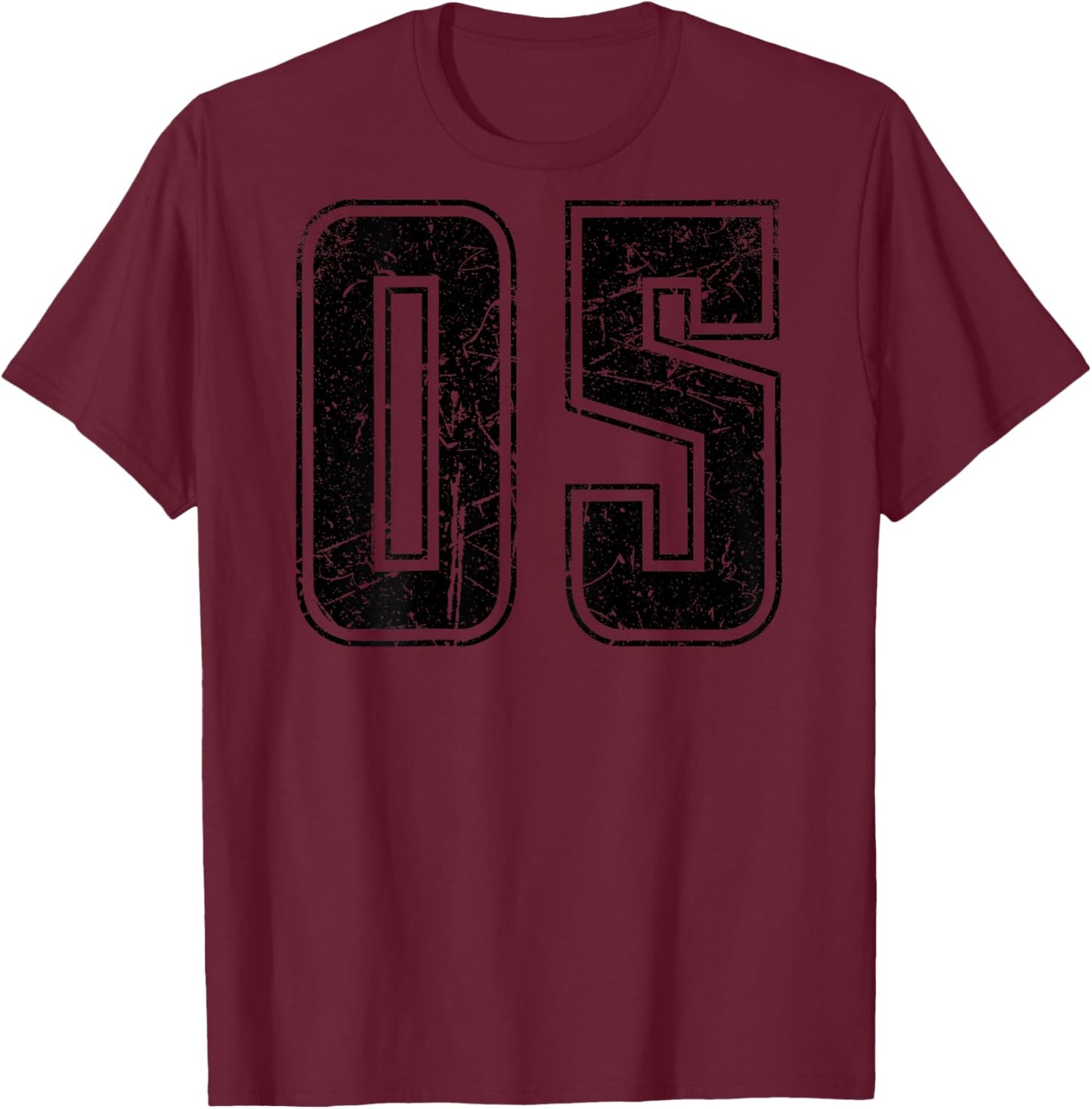 Number 05 Distressed Grunge Vintage Back Print T-Shirt - T-Shirt | Maroon