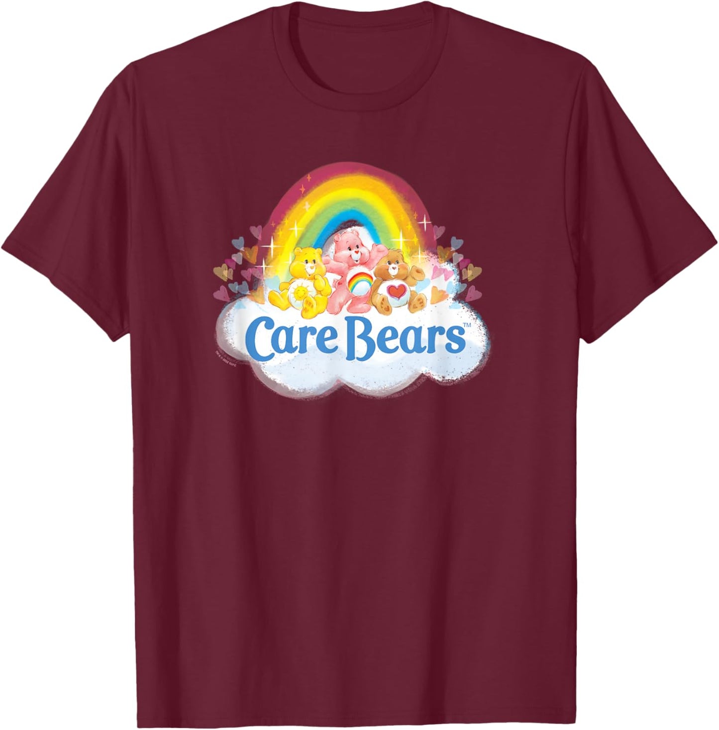 Care Bears Vintage Rainbow Cheer Bear Sweet Group Logo T-Shirt - T-Shirt | Maroon