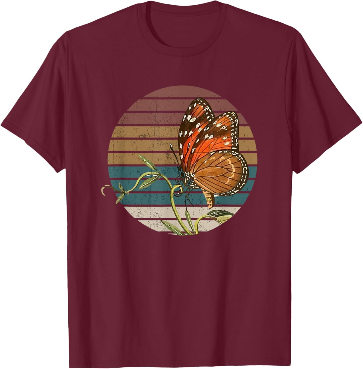 Retro Butterfly Lover Monarch Entomolgist Vintage Milkweed T-Shirt - T-Shirt | Maroon