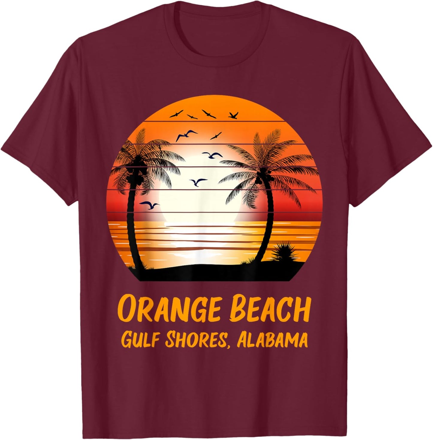 Orange Beach Gulf Shores Alabama Vintage Sunset Retro Summer T-Shirt - T-Shirt | Maroon