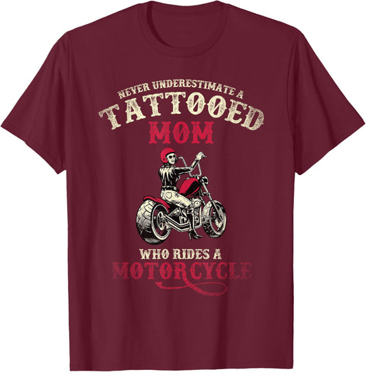 A Tattooed Mom Who Rides A Motorcycle Inked Women Gift Biker T-Shirt - T-Shirt | Maroon