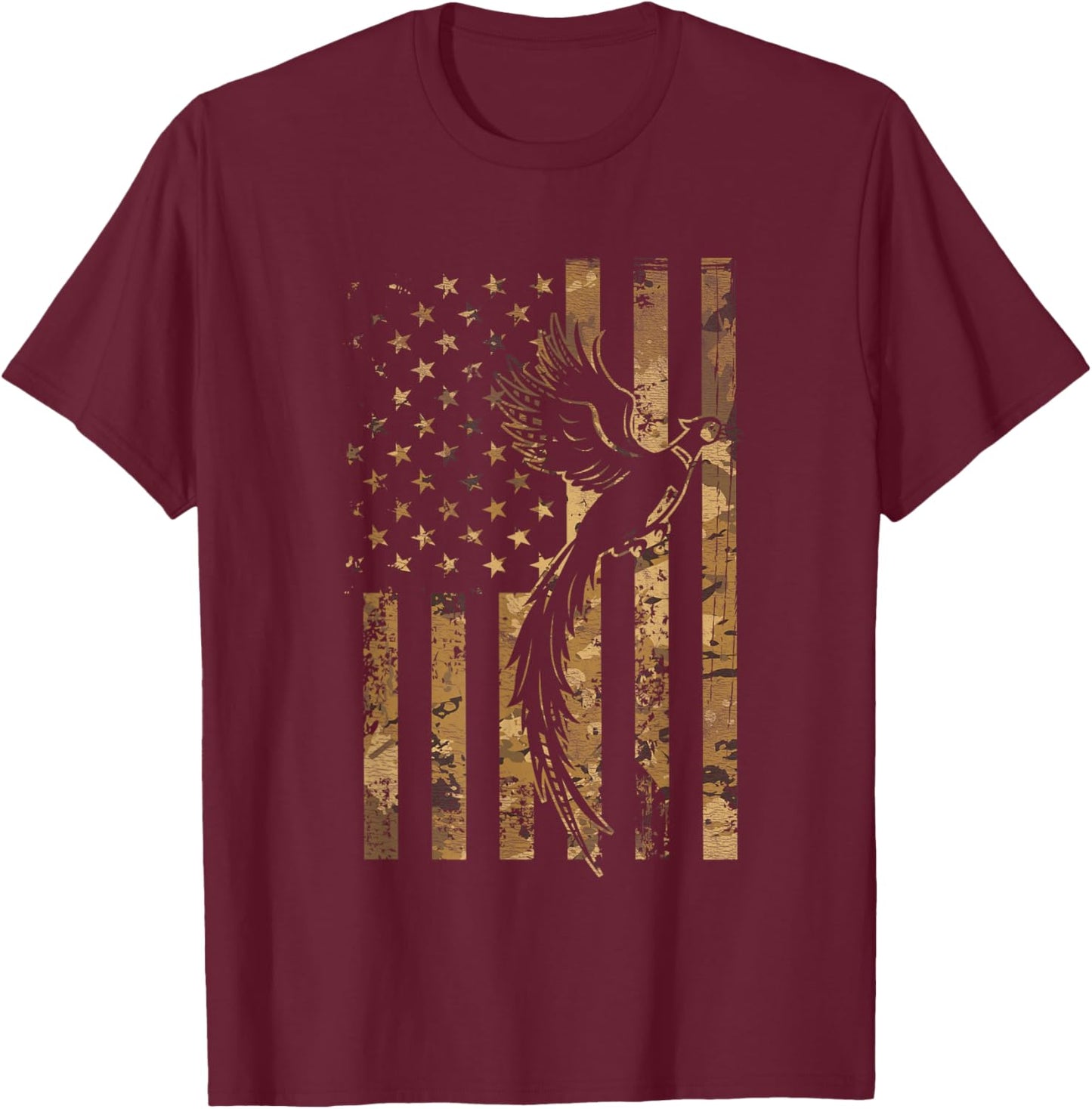 Pheasant Bird Hunter American Flag Camouflage Pheasant Hunt T-Shirt - T-Shirt | Maroon