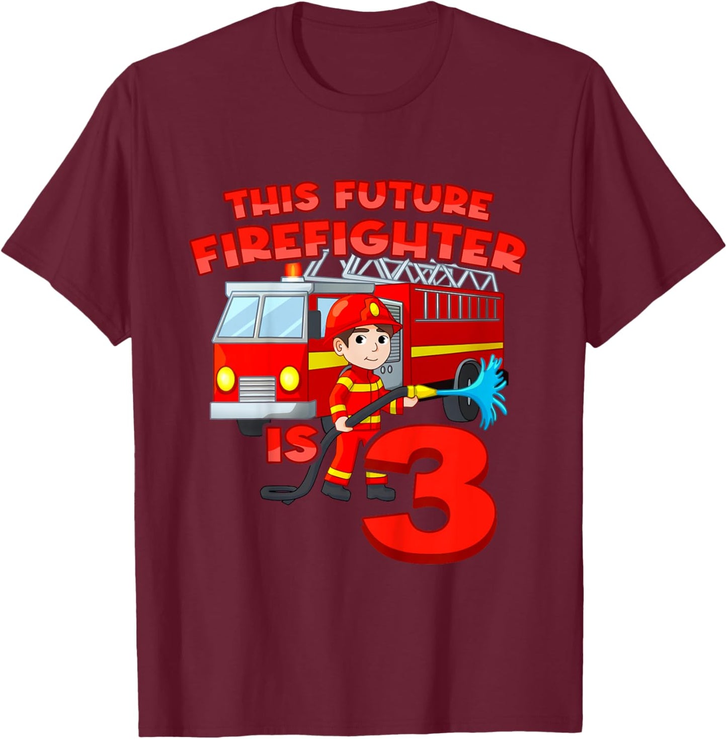3th Birthday Future Firefighter With Fire Truck 3 Year Old T-Shirt - T-Shirt | Maroon