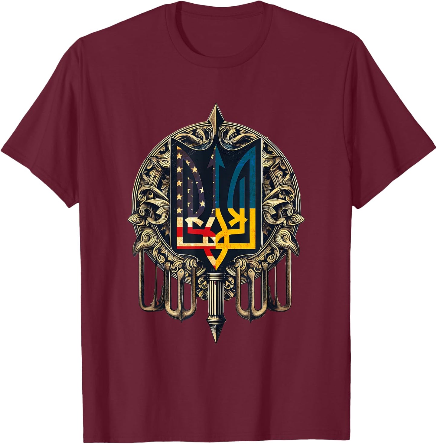 Vintage Ukraine American Flag Ukrainian Trident Men T-Shirt - T-Shirt | Maroon