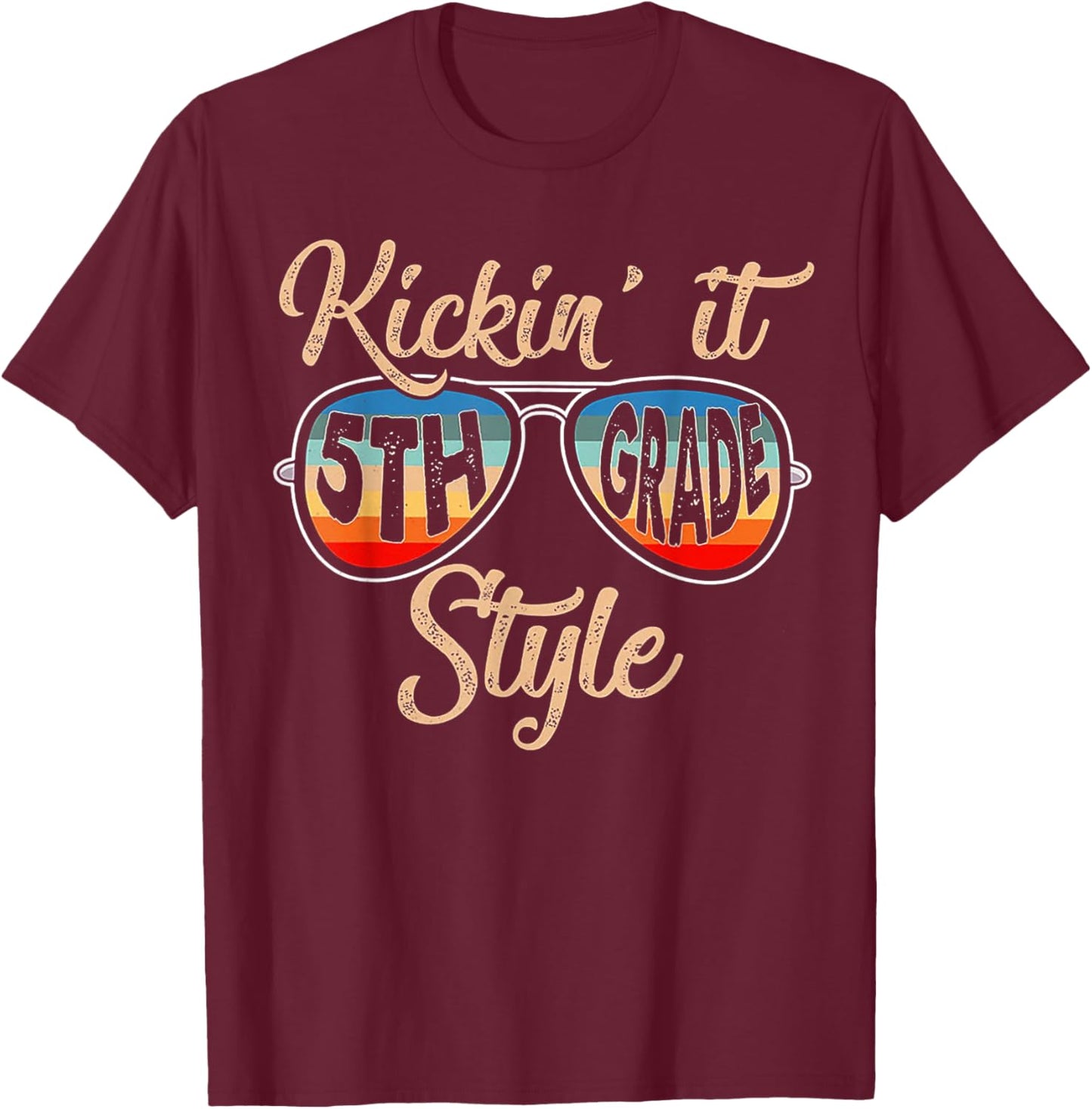 Retro Vintage Kickin' It 5th Grade Sunglasses T-Shirt - T-Shirt | Maroon