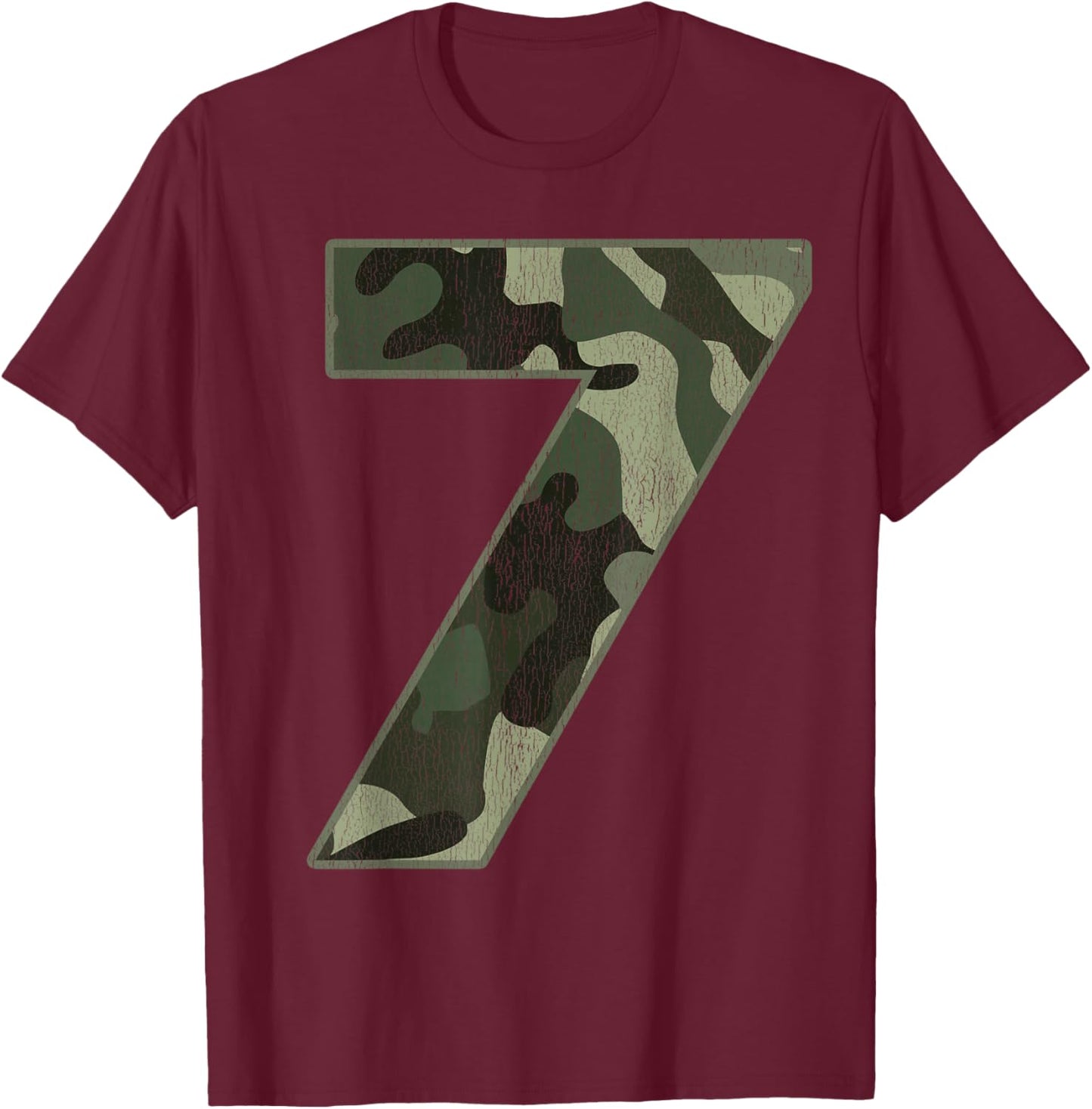 7th Birthday Army Birthday Party 7 Years Old Camo Number 7 T-Shirt - T-Shirt | Maroon