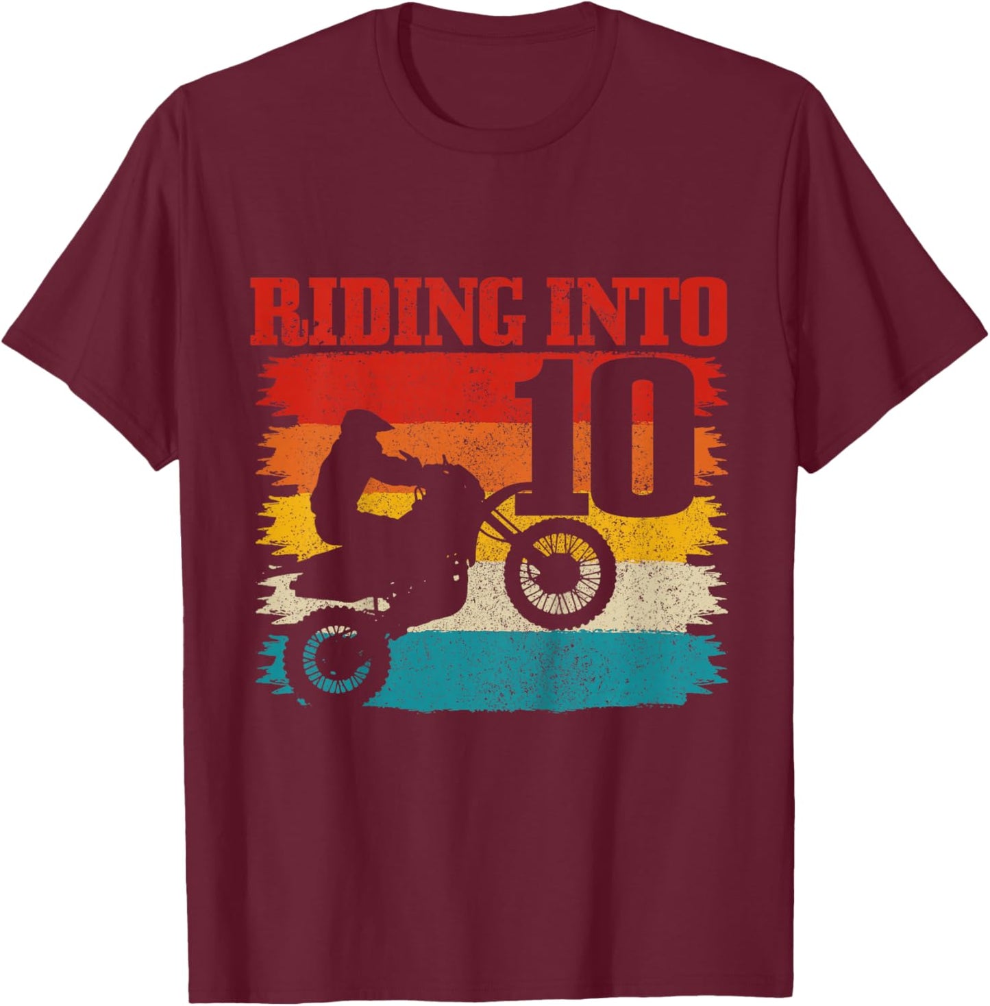 Riding Into 10 Motocross 10th Birthday Dirt Bike Enduro T-Shirt - T-Shirt | Maroon