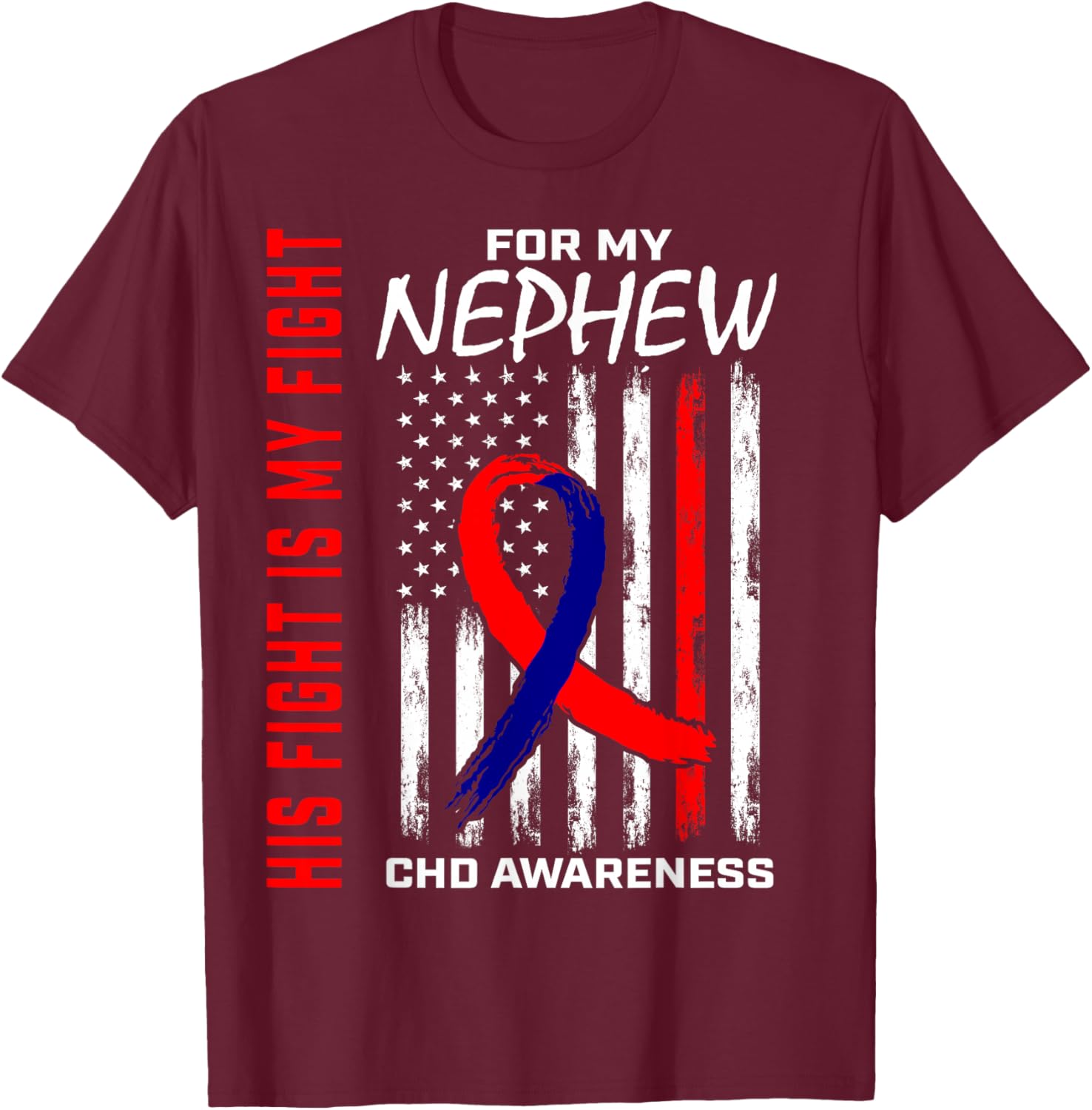 Congenital Heart Defect CHD Awareness Nephew American Flag Kids Men T-Shirt - T-Shirt | Maroon