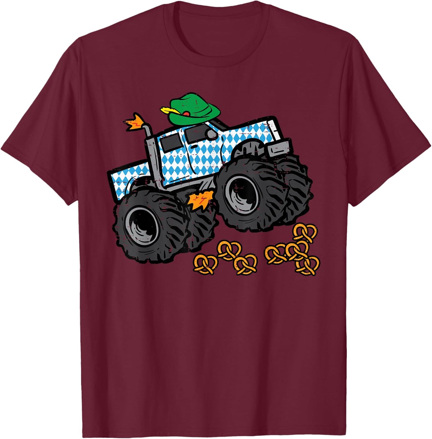 Oktoberfest Monster Truck Pretzels German Toddler Boys Kids T-Shirt - T-Shirt | Maroon