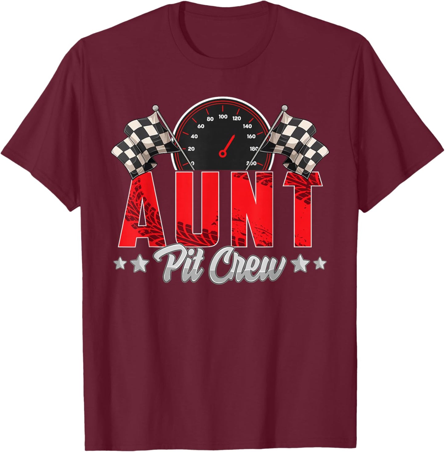 Race Car Birthday Party Racing Family Aunt Pit Crew T-Shirt - T-Shirt | Maroon