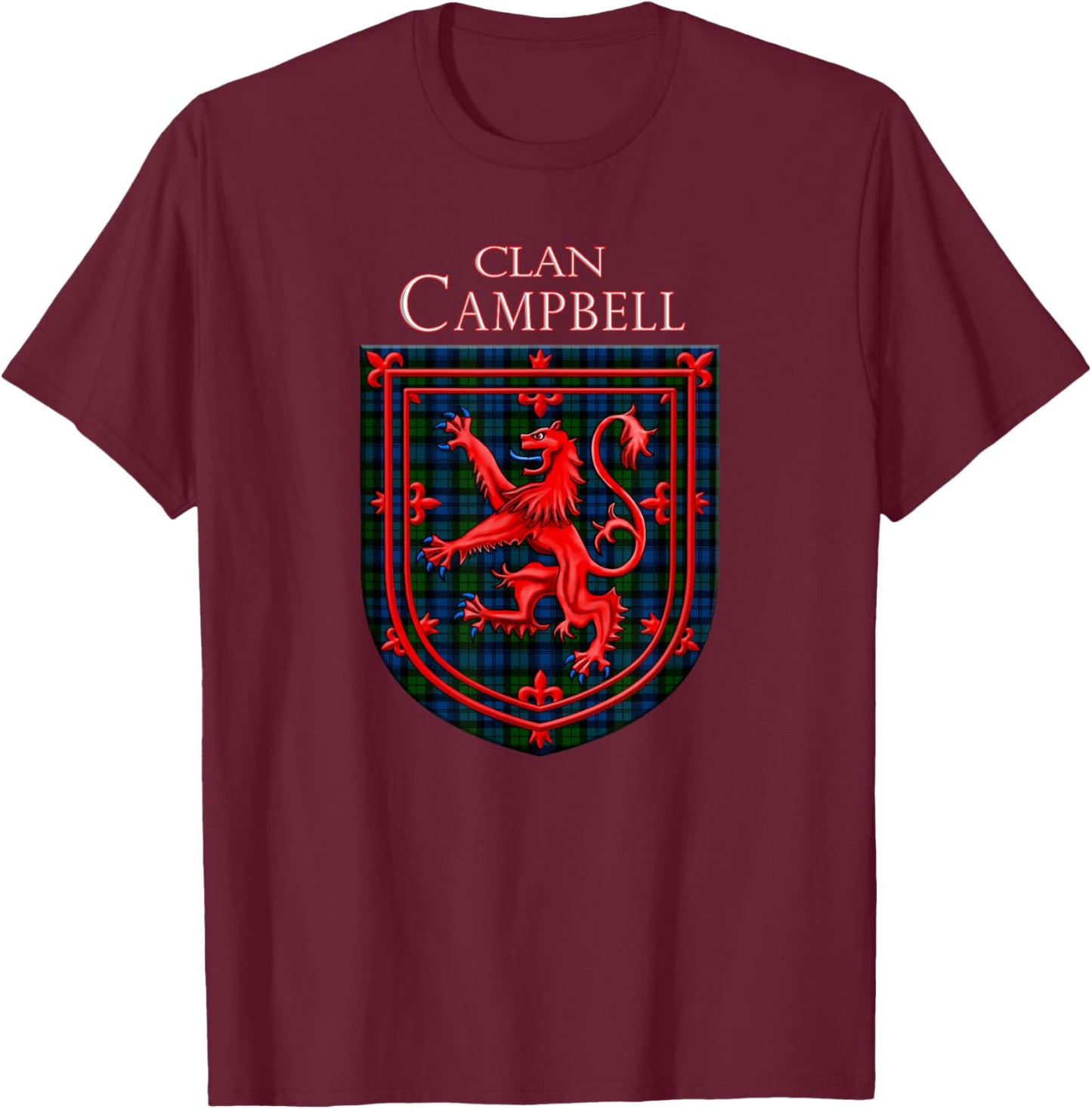 Campbell Tartan Scottish Plaid Lion Rampant T-Shirt - T-Shirt | Maroon