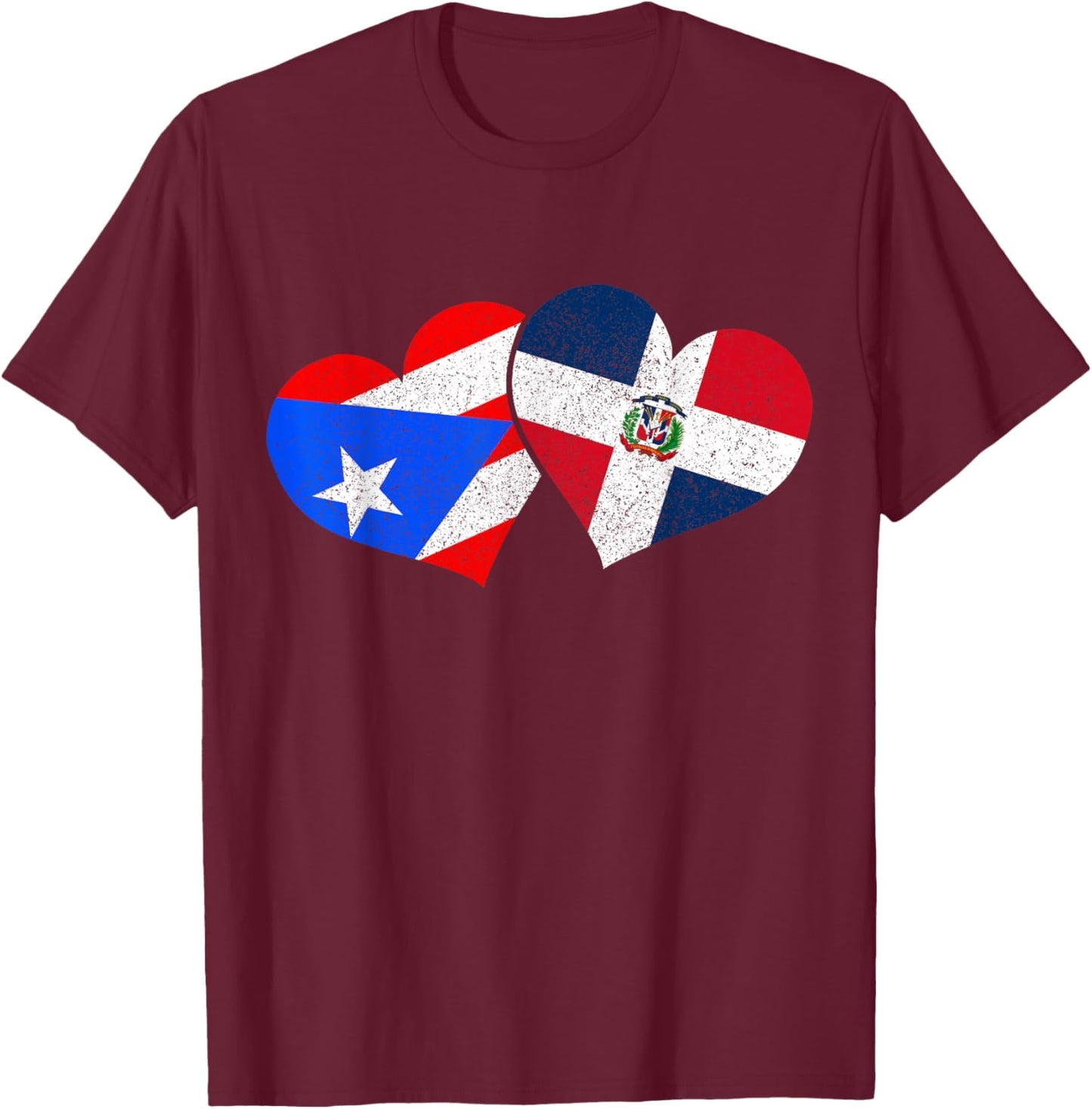Puerto Rico & Dominican Republic Pride Puerto Rican Flag T-Shirt - T-Shirt | Maroon