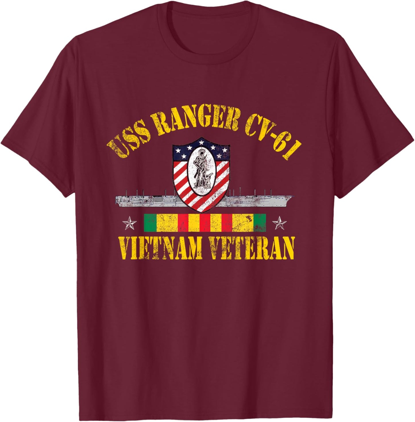 USS Ranger CV-61 Veteran Thanksgiving Patriotic Veterans Day T-Shirt - T-Shirt | Maroon
